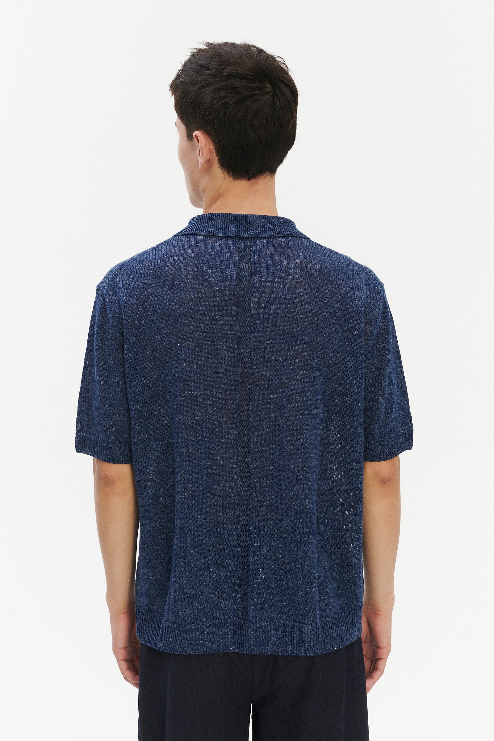 Short Sleeve Polo in an Evening Sky Blue Italian Linen