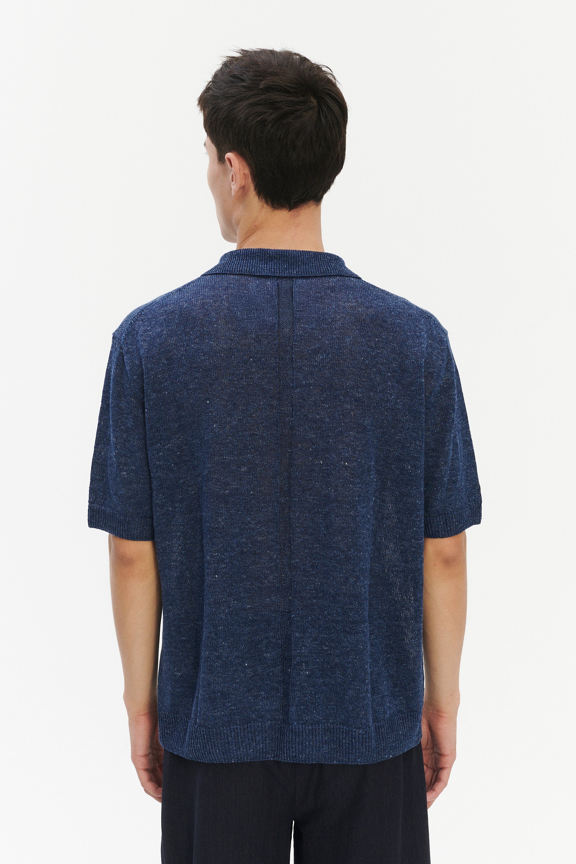 Short Sleeve Polo in Evening Blue Italian Linen