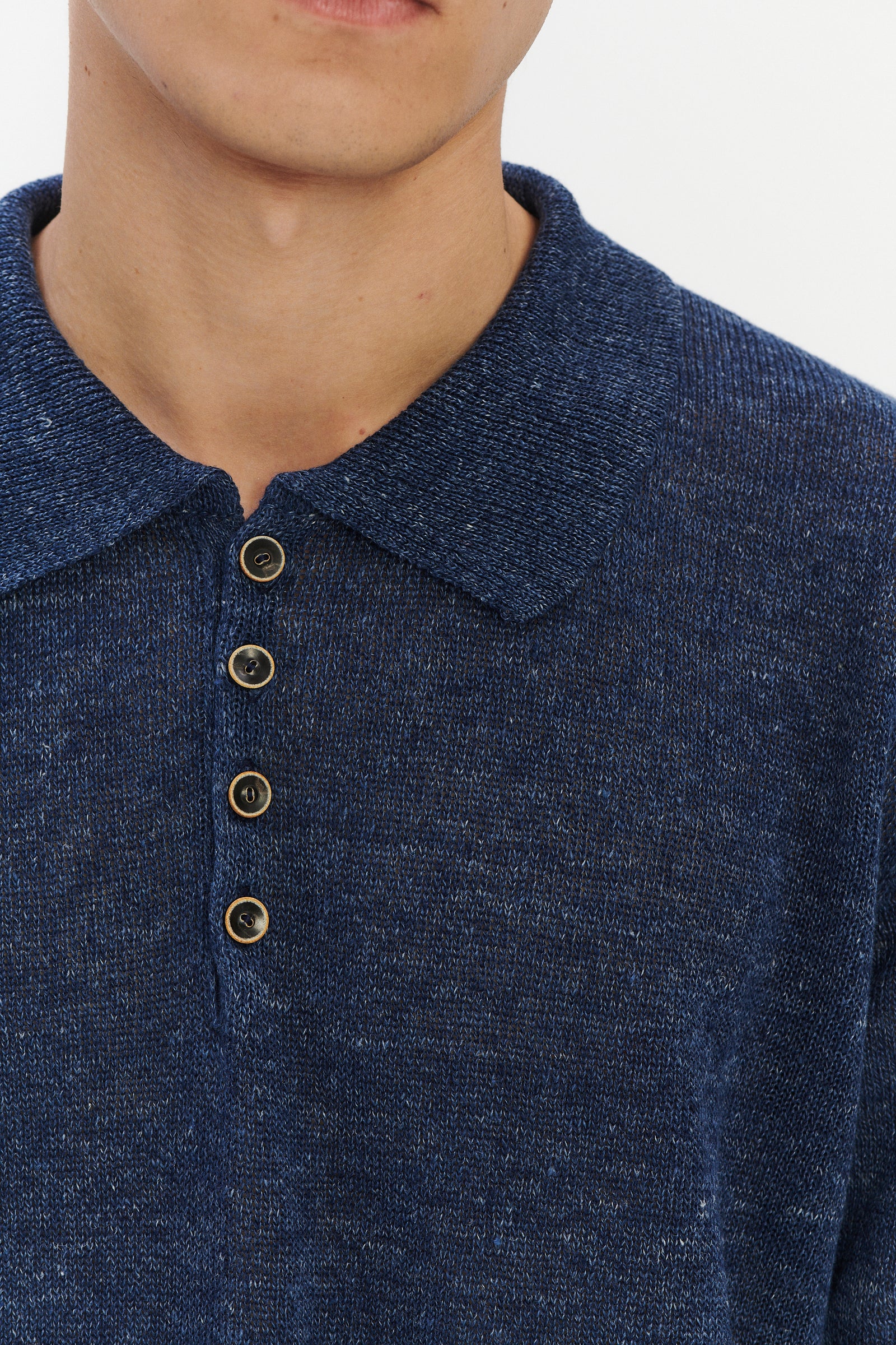 Short Sleeve Polo in an Evening Sky Blue Italian Linen