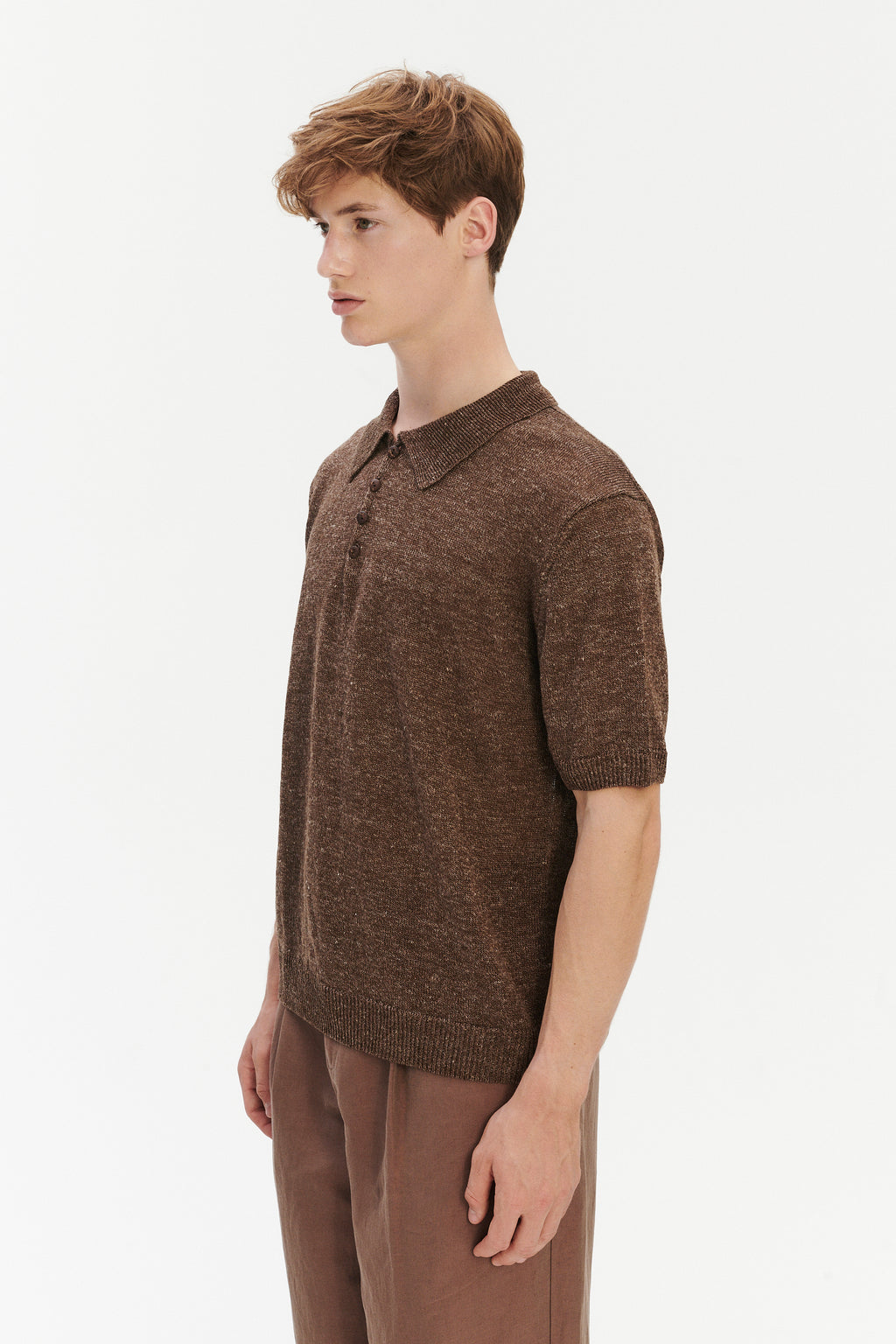 Short Sleeve Polo in Cocoa Brown Italian Linen