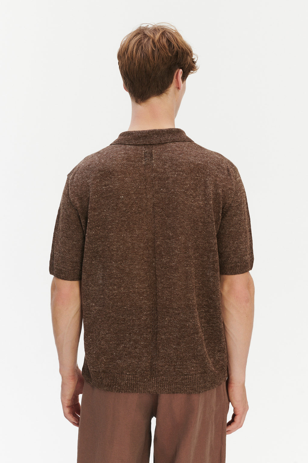 Short Sleeve Polo in Cocoa Brown Italian Linen