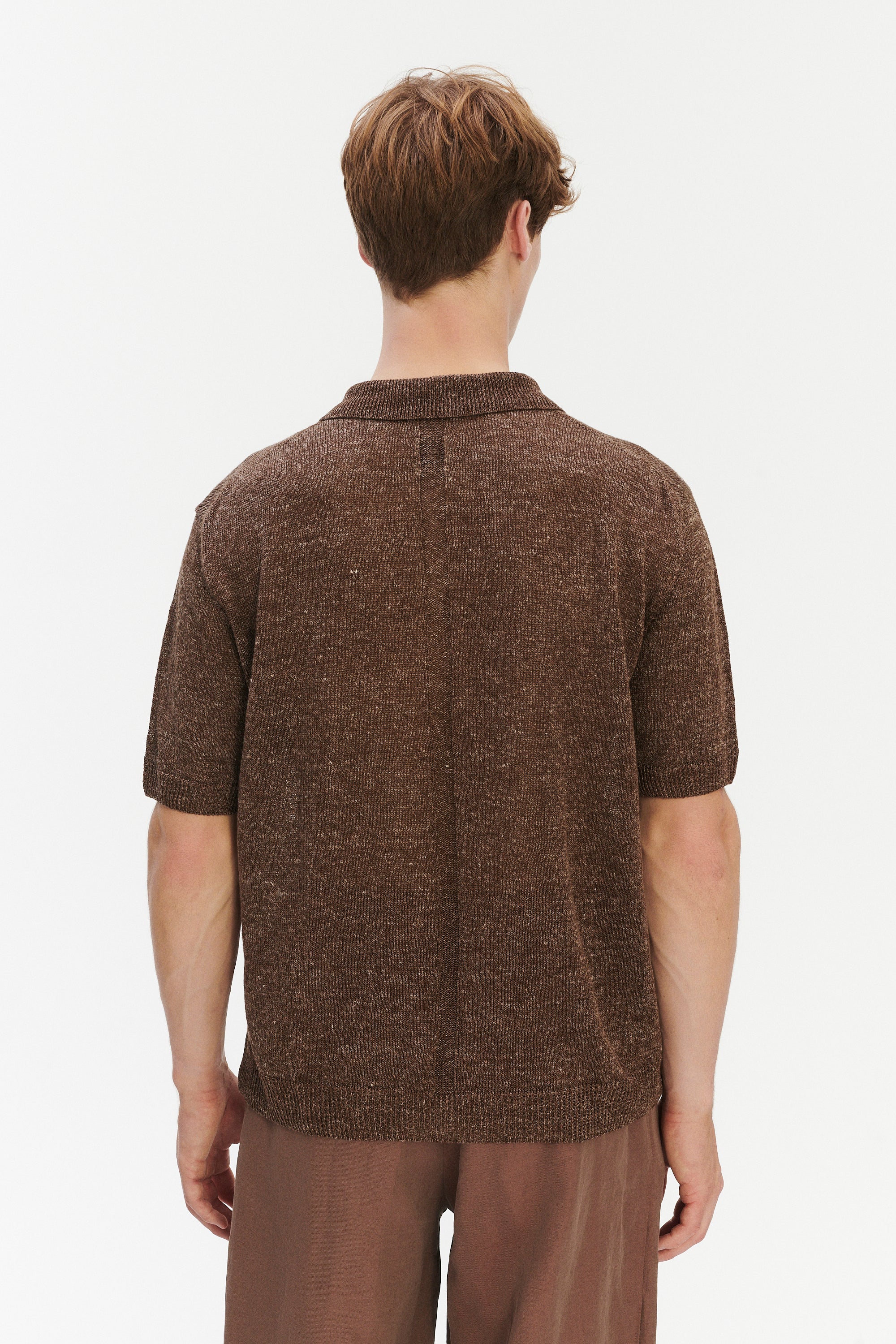 Short Sleeve Polo in Cocoa Brown Italian Linen