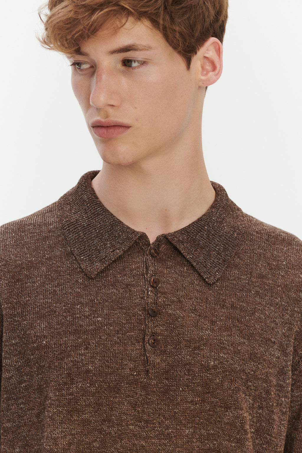 Short Sleeve Polo in Cocoa Brown Italian Linen