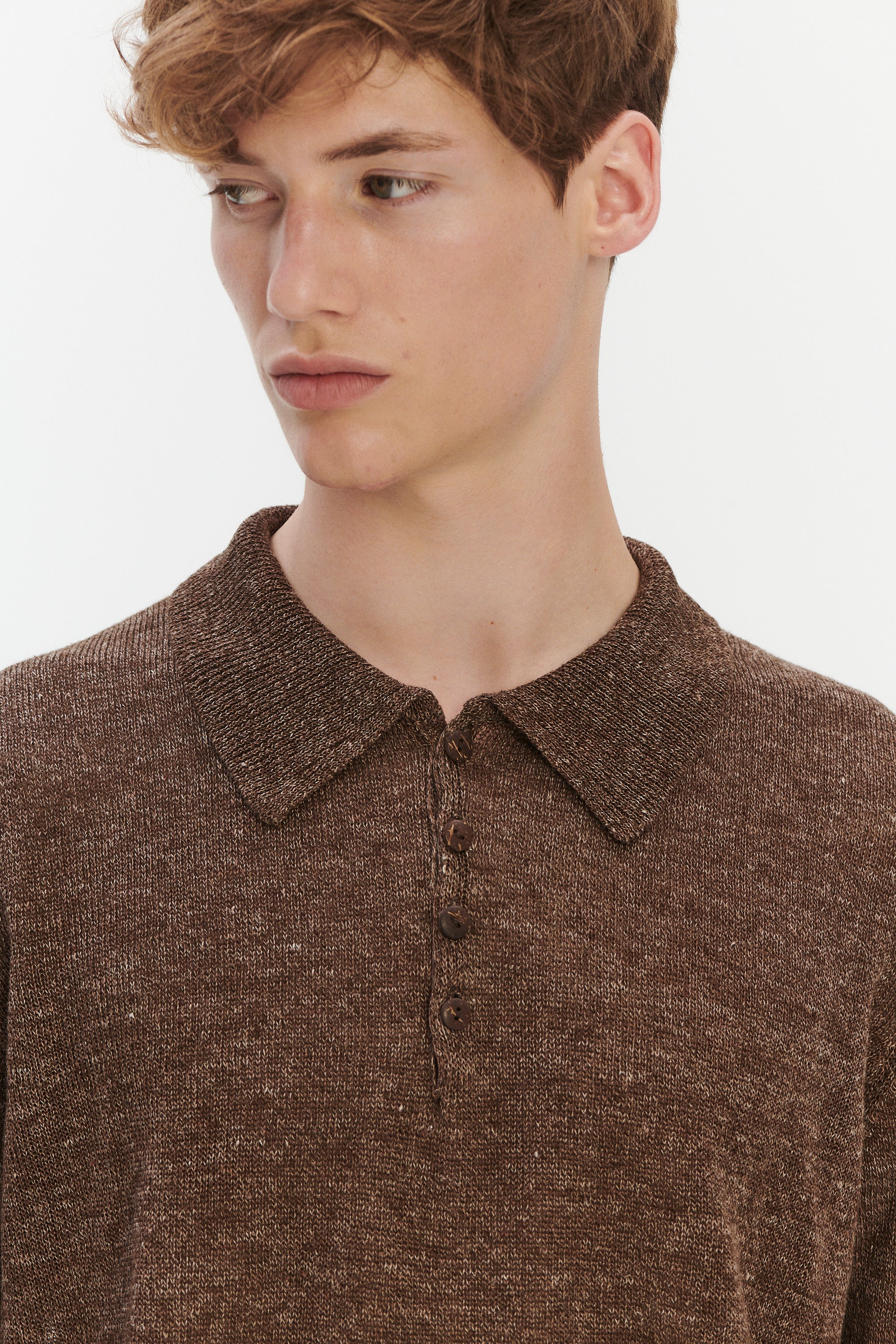 Short Sleeve Polo in Cocoa Brown Italian Linen