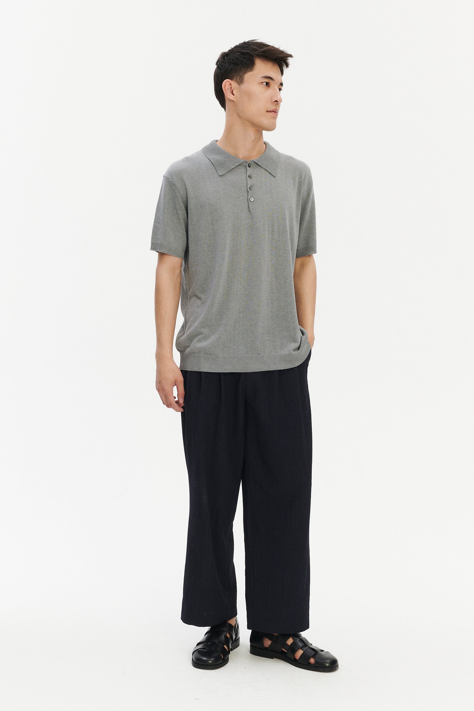 Short Sleeve Polo in a Silver Grey Italian Pure Noble Silk