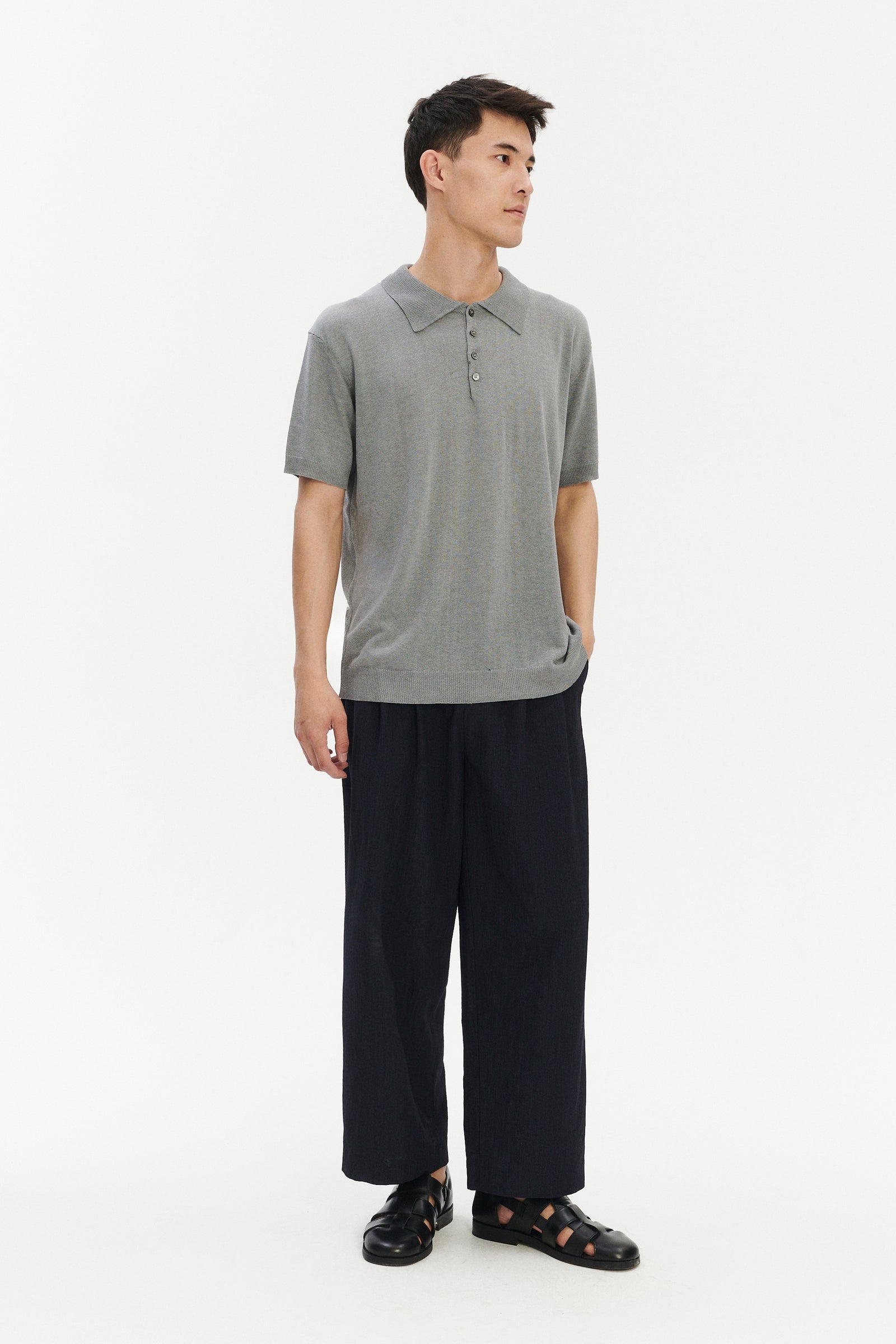 Short Sleeve Polo in a Silver Grey Italian Pure Noble Silk