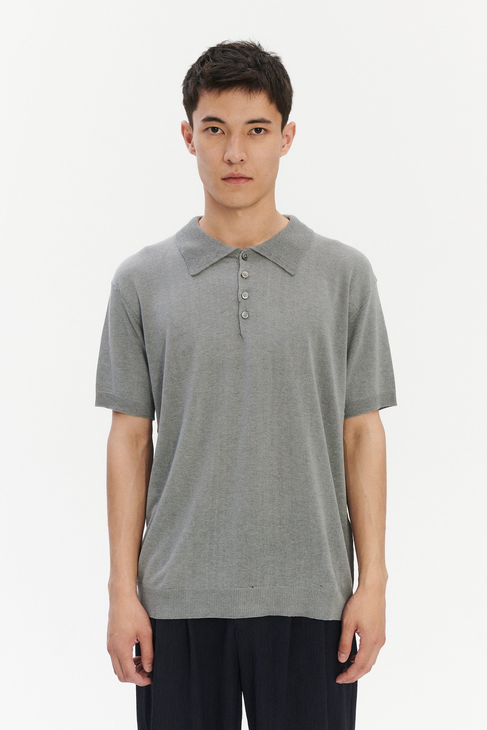 Short Sleeve Polo in a Silver Grey Italian Pure Noble Silk
