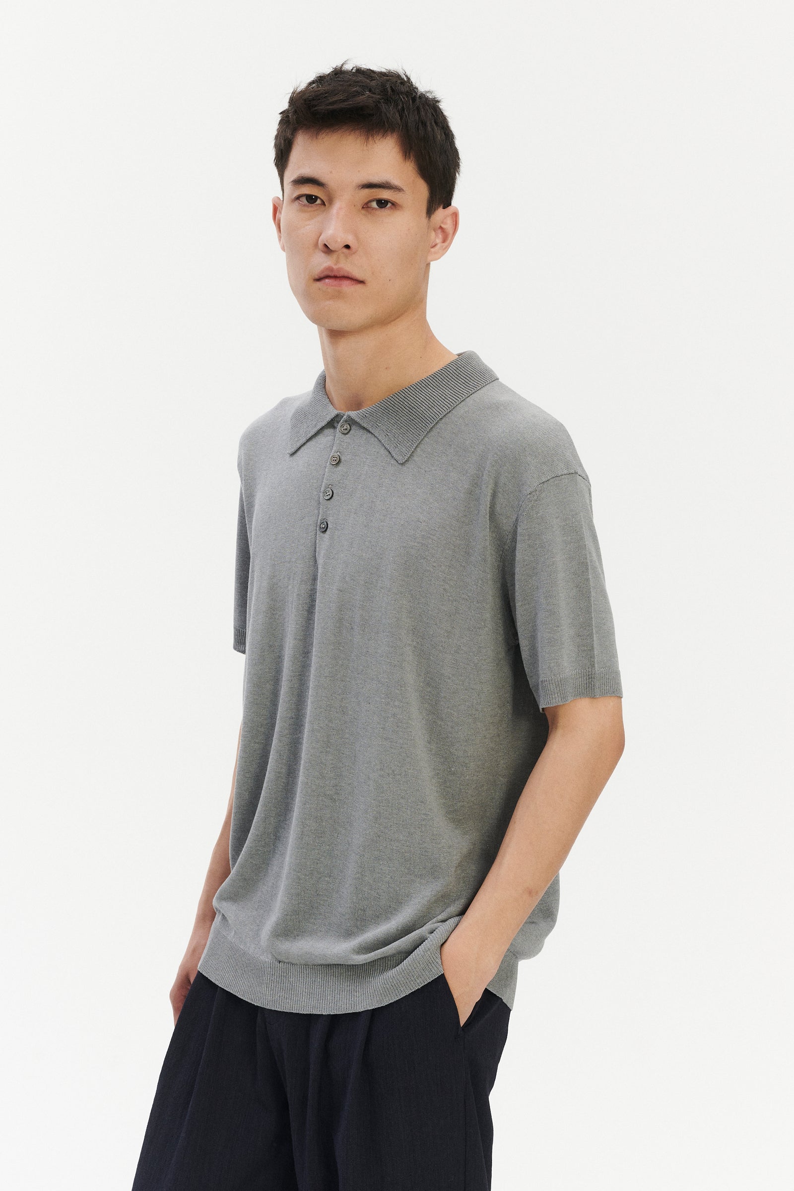 Short Sleeve Polo in a Silver Grey Italian Pure Noble Silk