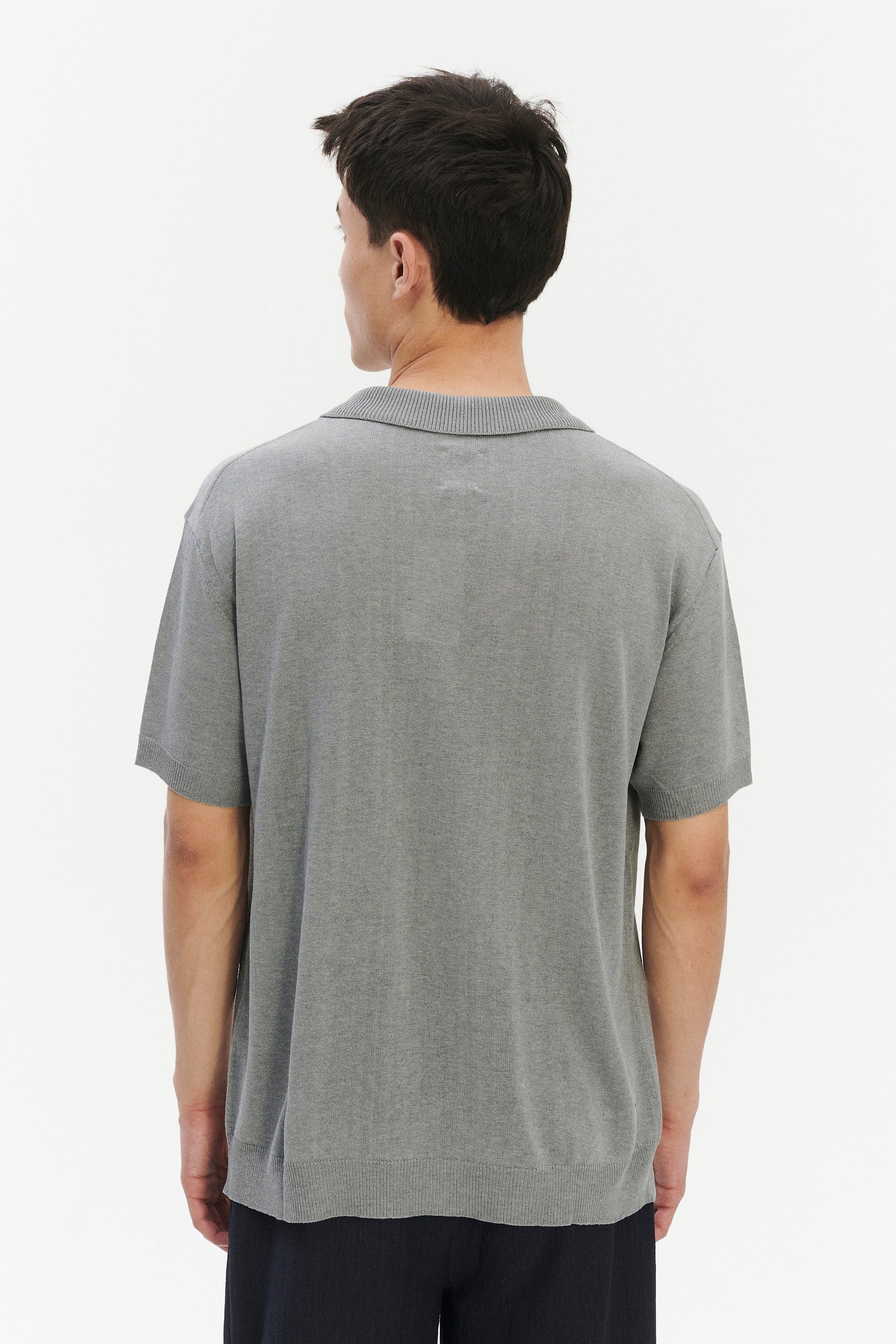 Short Sleeve Polo in a Silver Grey Italian Pure Noble Silk