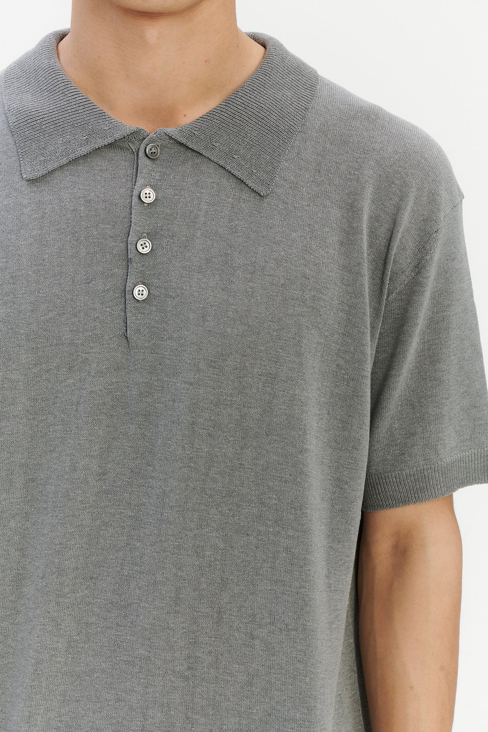 Short Sleeve Polo in a Silver Grey Italian Pure Noble Silk