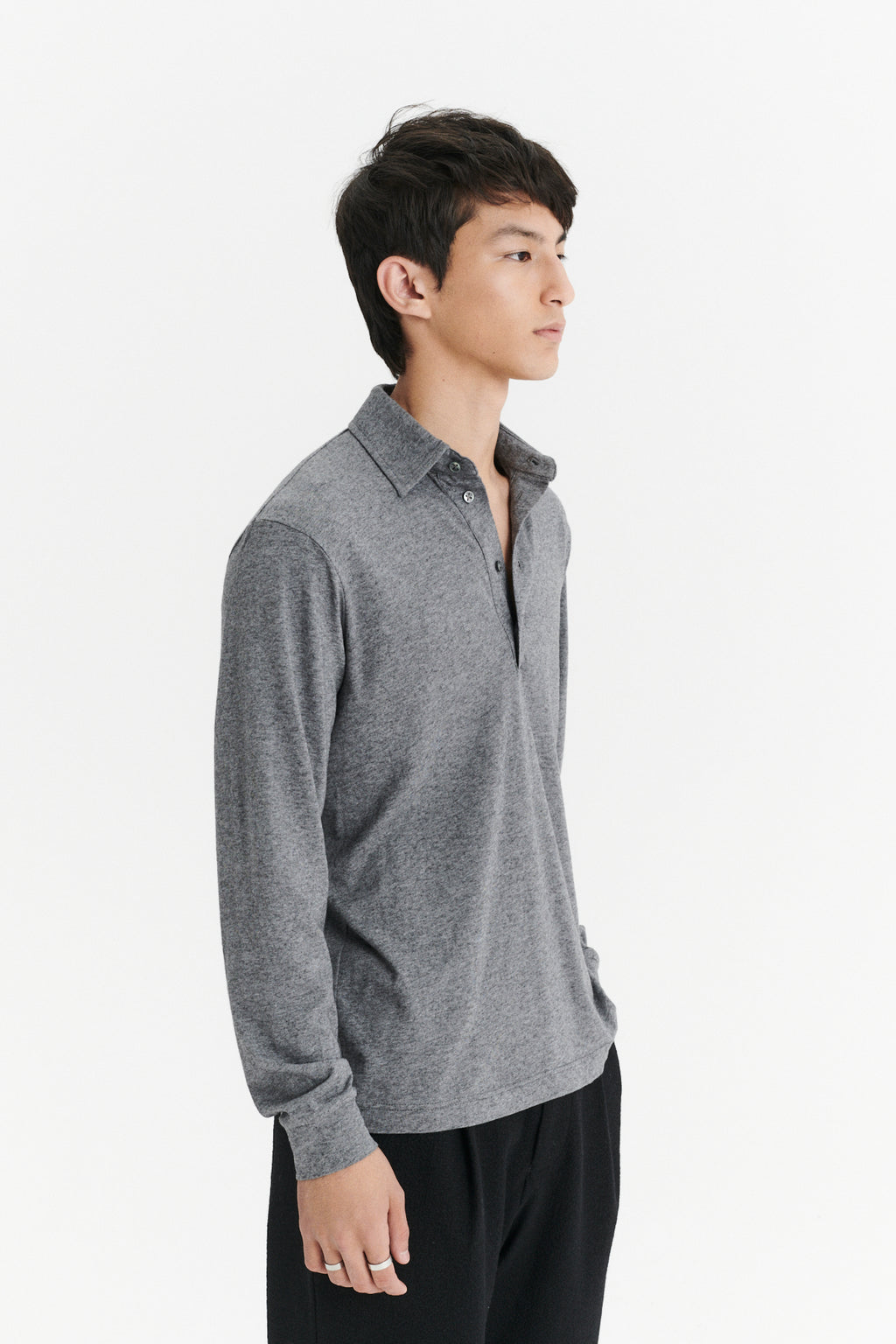 Long Sleeve Polo Shirt in the Finest Dusty Grey Italian Cotton and Cashmere Jersey