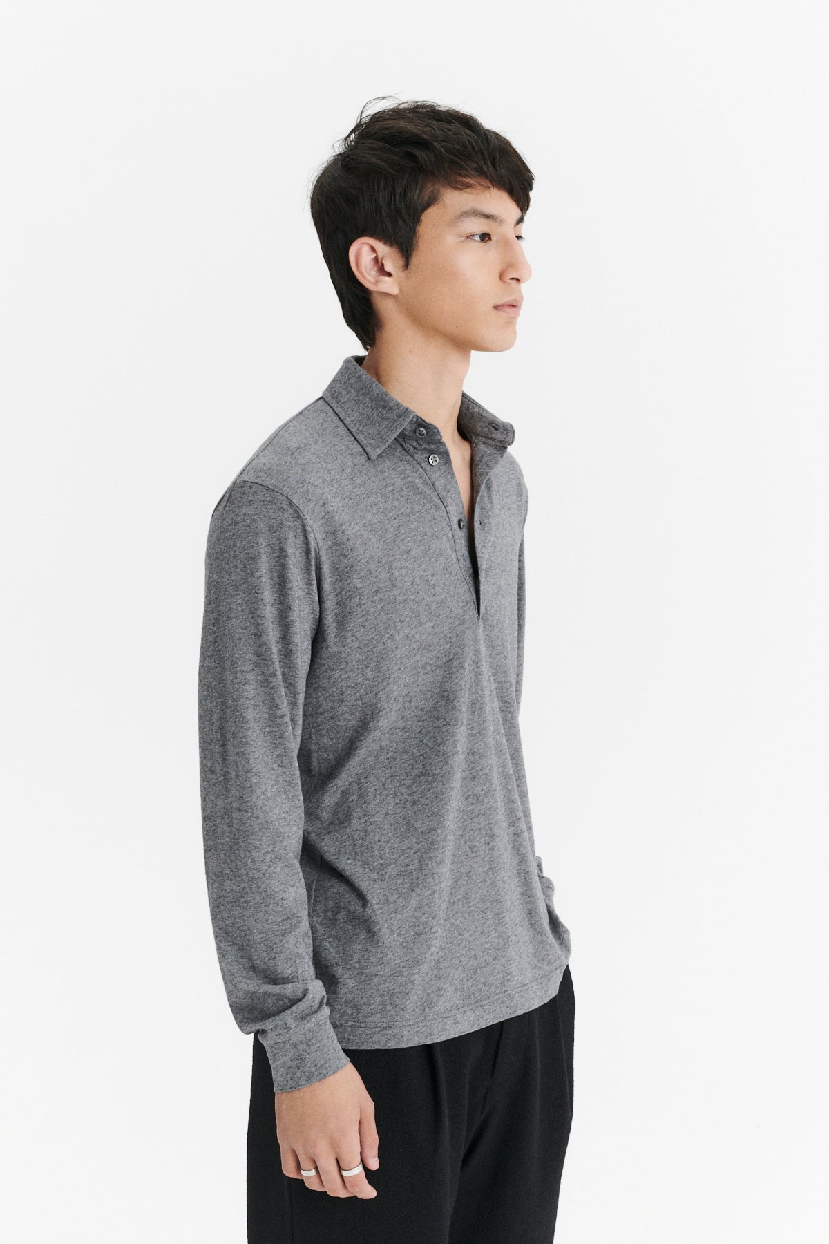 Long Sleeve Polo Shirt in the Finest Dusty Grey Italian Cotton and Cashmere Jersey