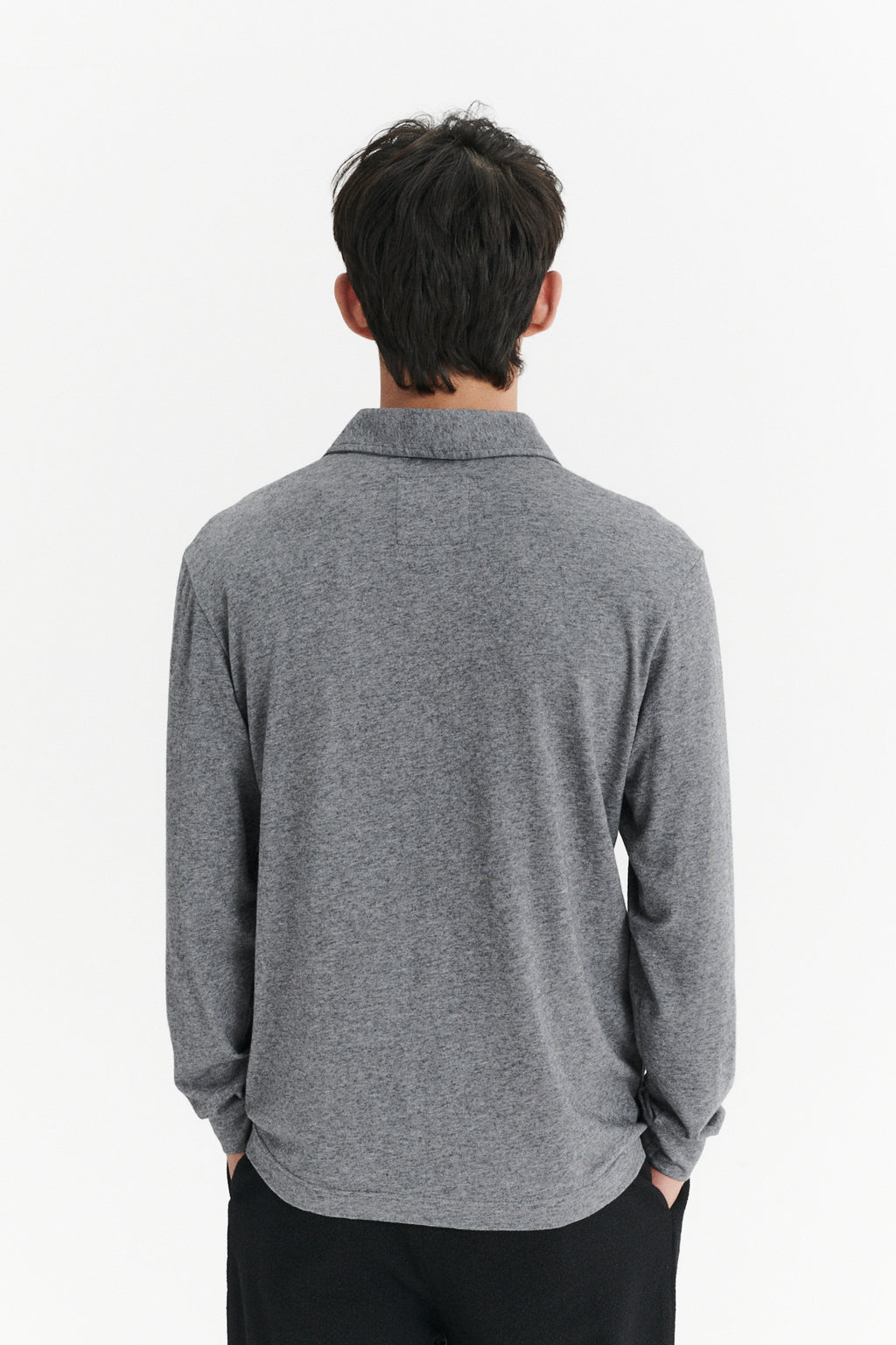 Long Sleeve Polo Shirt in the Finest Dusty Grey Italian Cotton and Cashmere Jersey