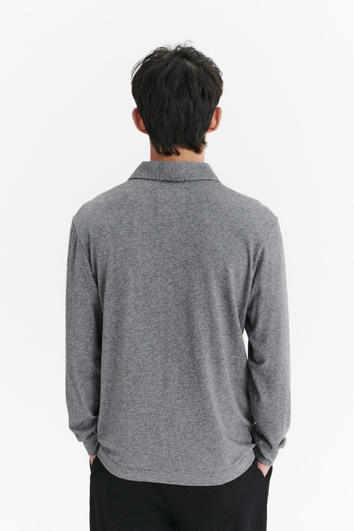 Long Sleeve Polo Shirt in the Finest Dusty Grey Italian Cotton and Cashmere Jersey