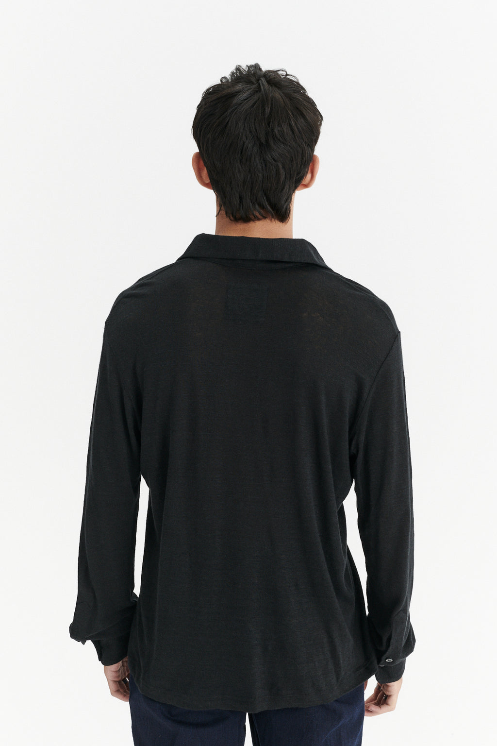 Long Sleeve Polo Shirt in the Finest Black Lithuanian Linen Jersey