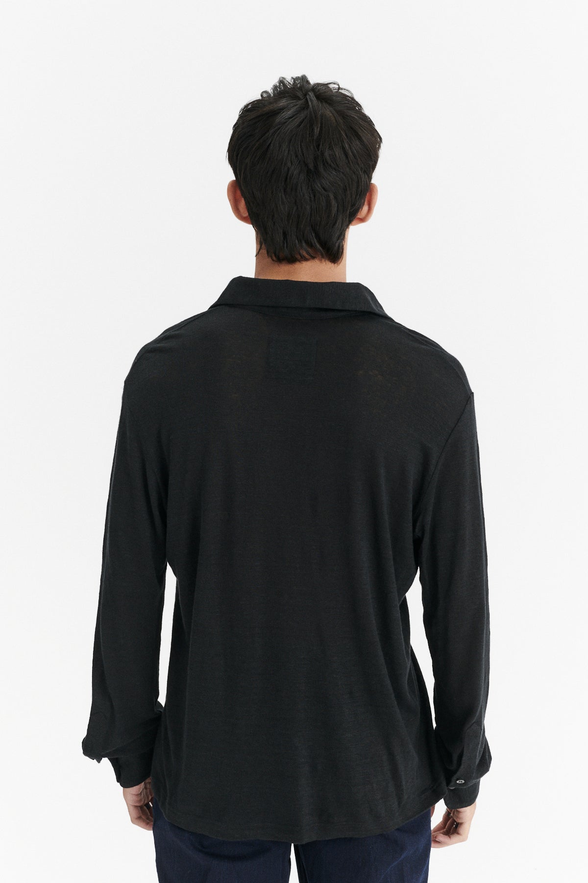 Long Sleeve Polo Shirt in the Finest Black Lithuanian Linen Jersey