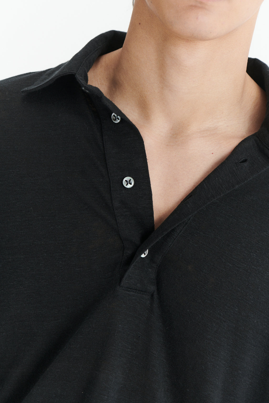 Long Sleeve Polo Shirt in the Finest Black Lithuanian Linen Jersey
