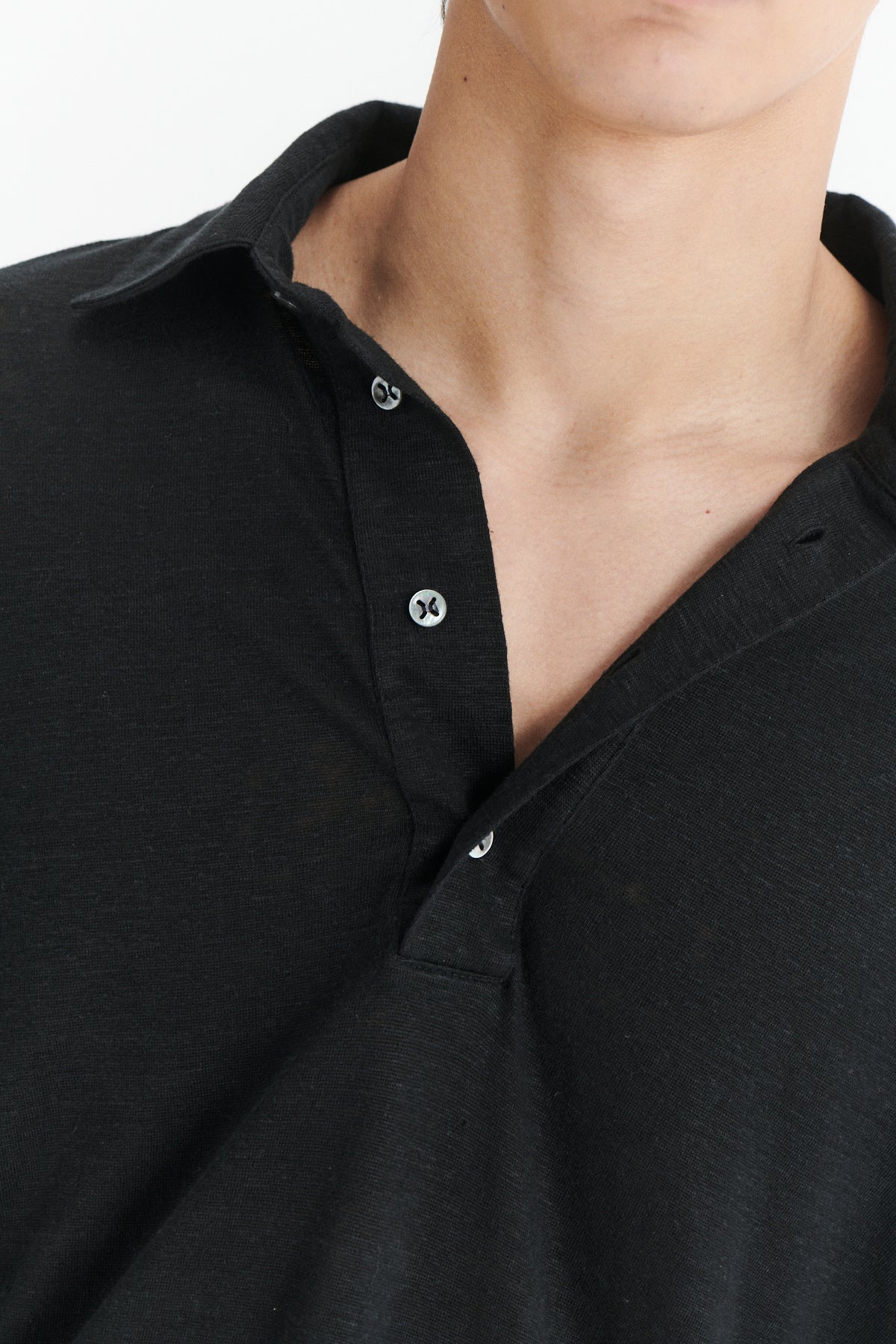 Long Sleeve Polo Shirt in the Finest Black Lithuanian Linen Jersey