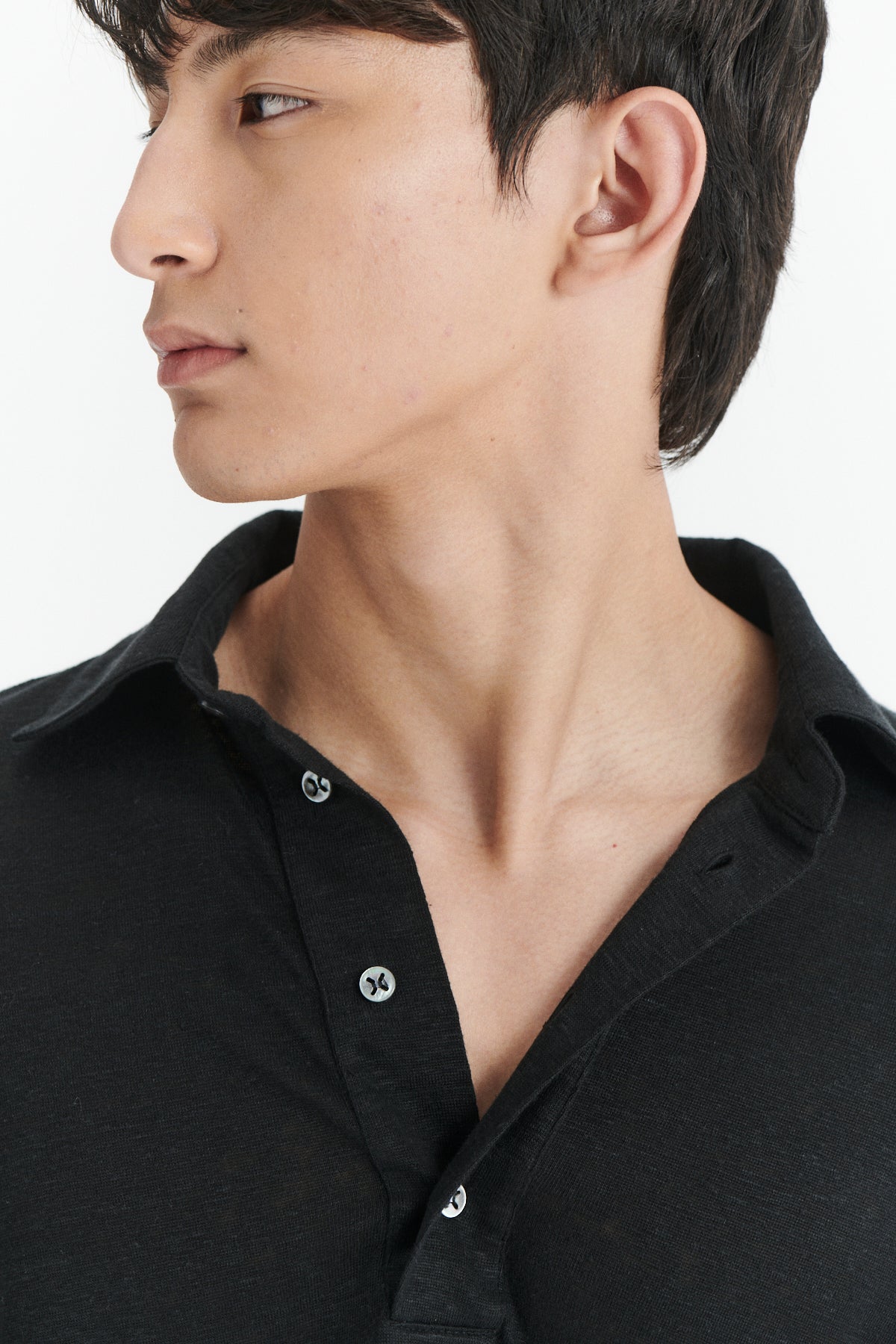 Long Sleeve Polo Shirt in the Finest Black Lithuanian Linen Jersey