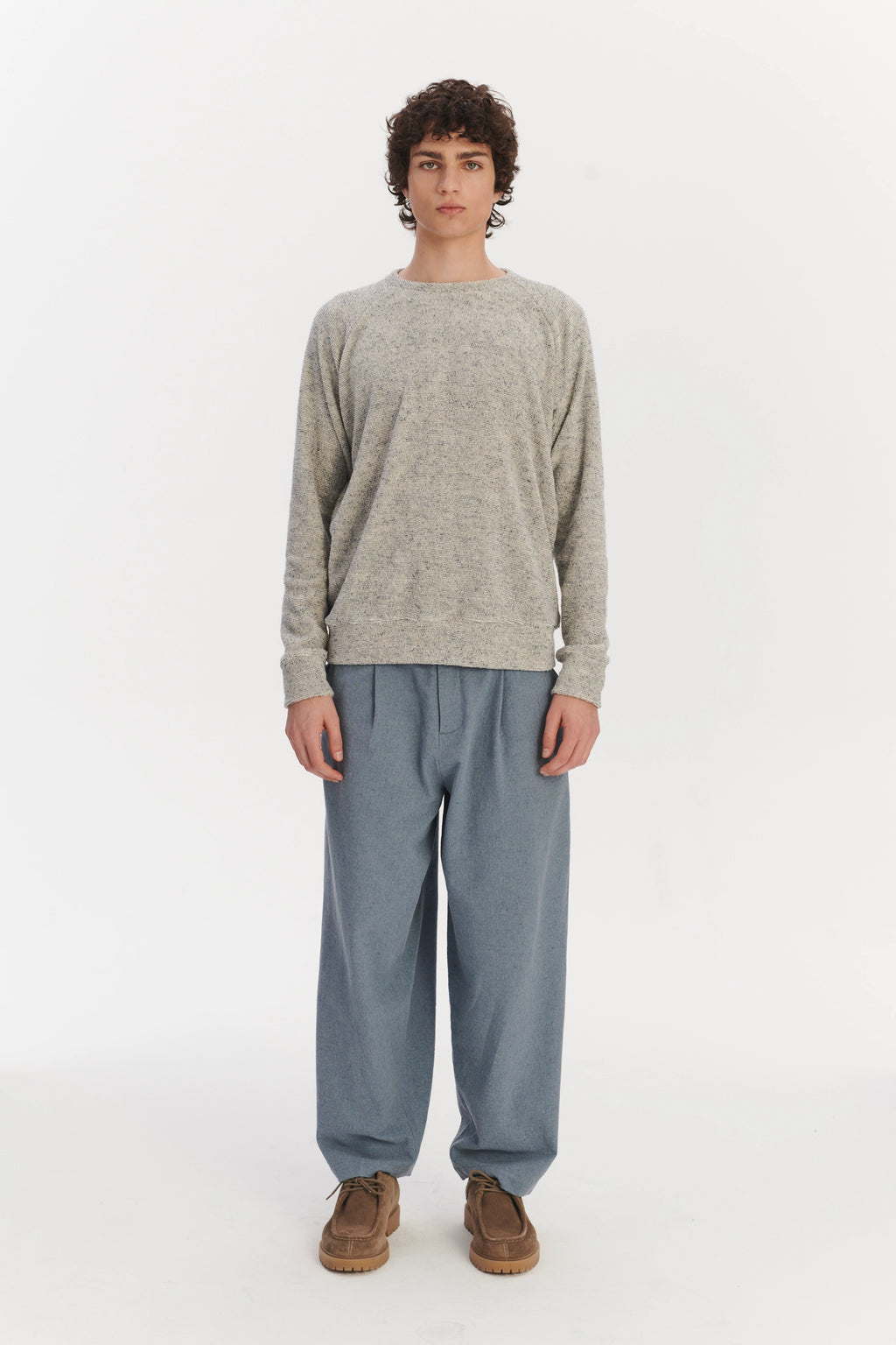 Long Sleeve Sweatshirt in a Grey White Japanese Cotton Subtly Looped Jersey