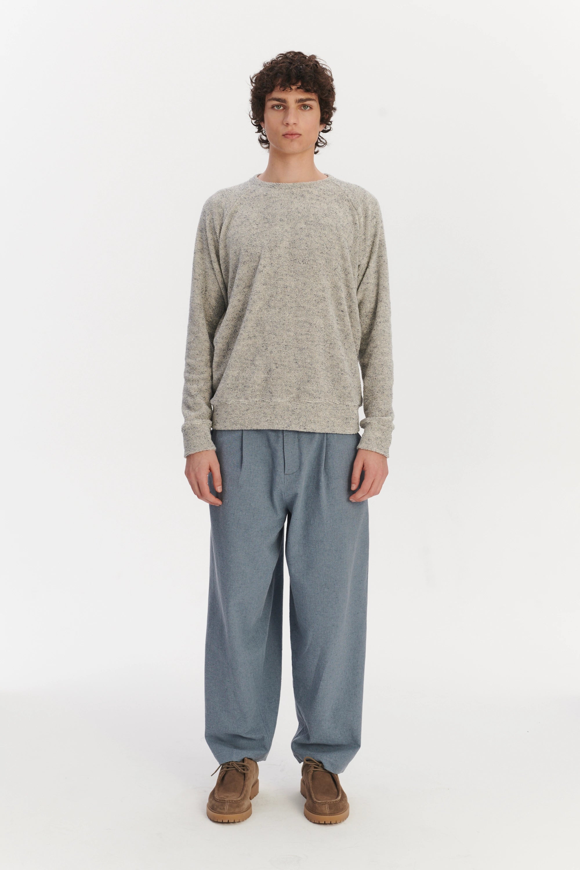 Long Sleeve Sweatshirt in a Grey White Japanese Cotton Subtly Looped Jersey