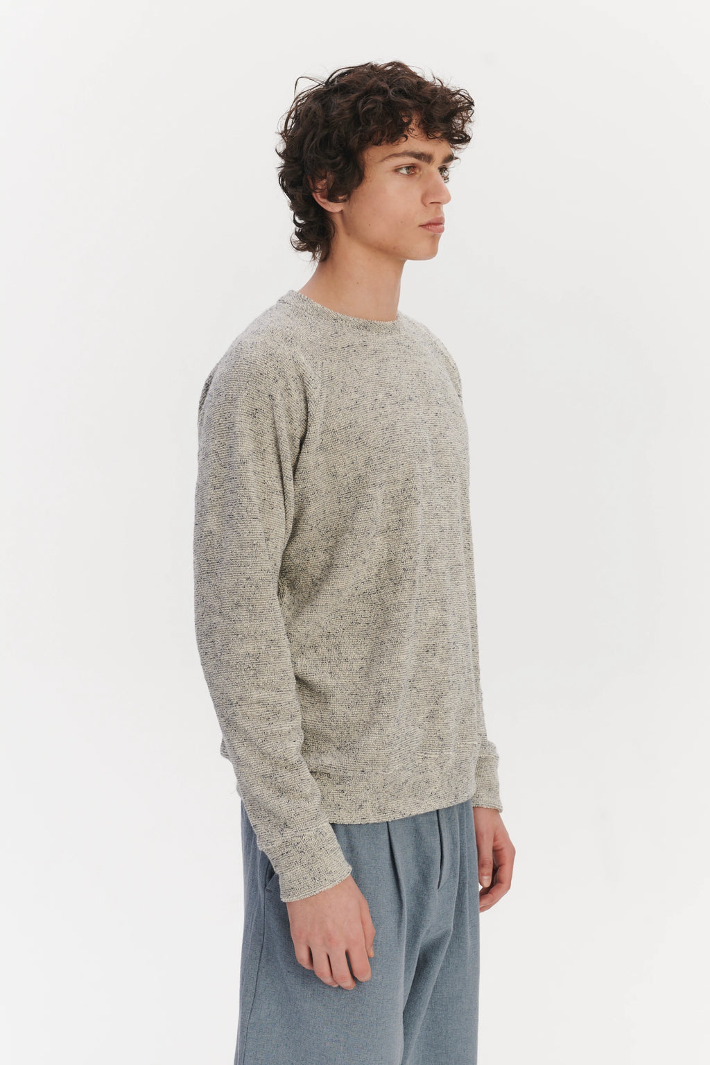 Long Sleeve Sweatshirt in a Grey White Japanese Cotton Subtly Looped Jersey