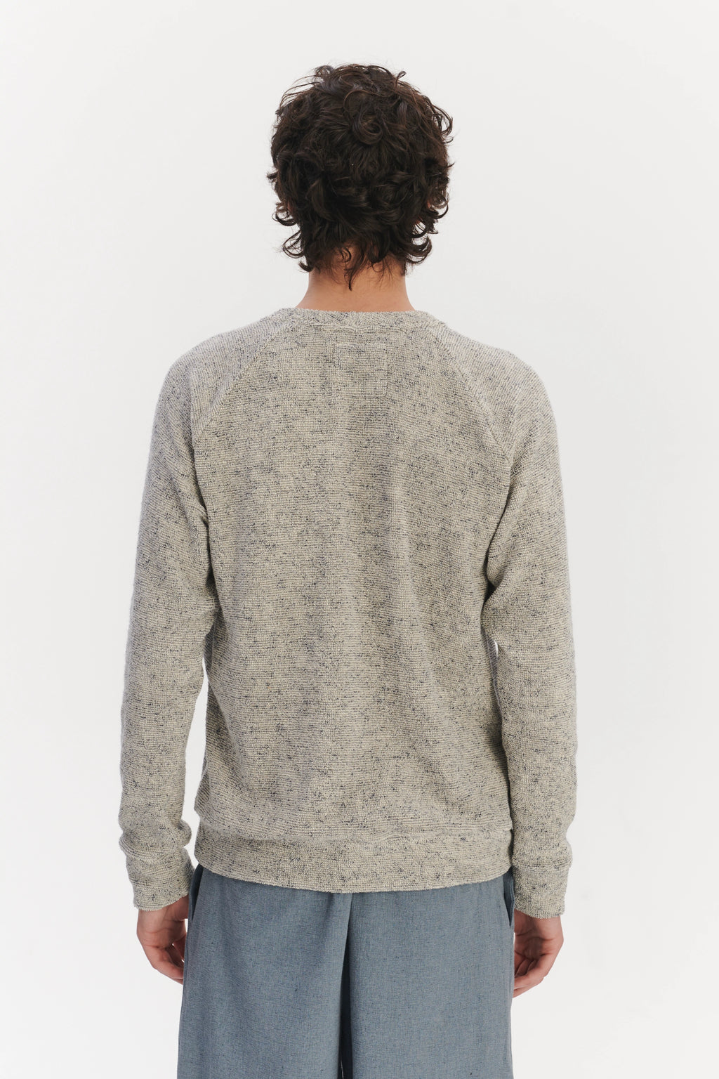 Long Sleeve Sweatshirt in a Grey White Japanese Cotton Subtly Looped Jersey