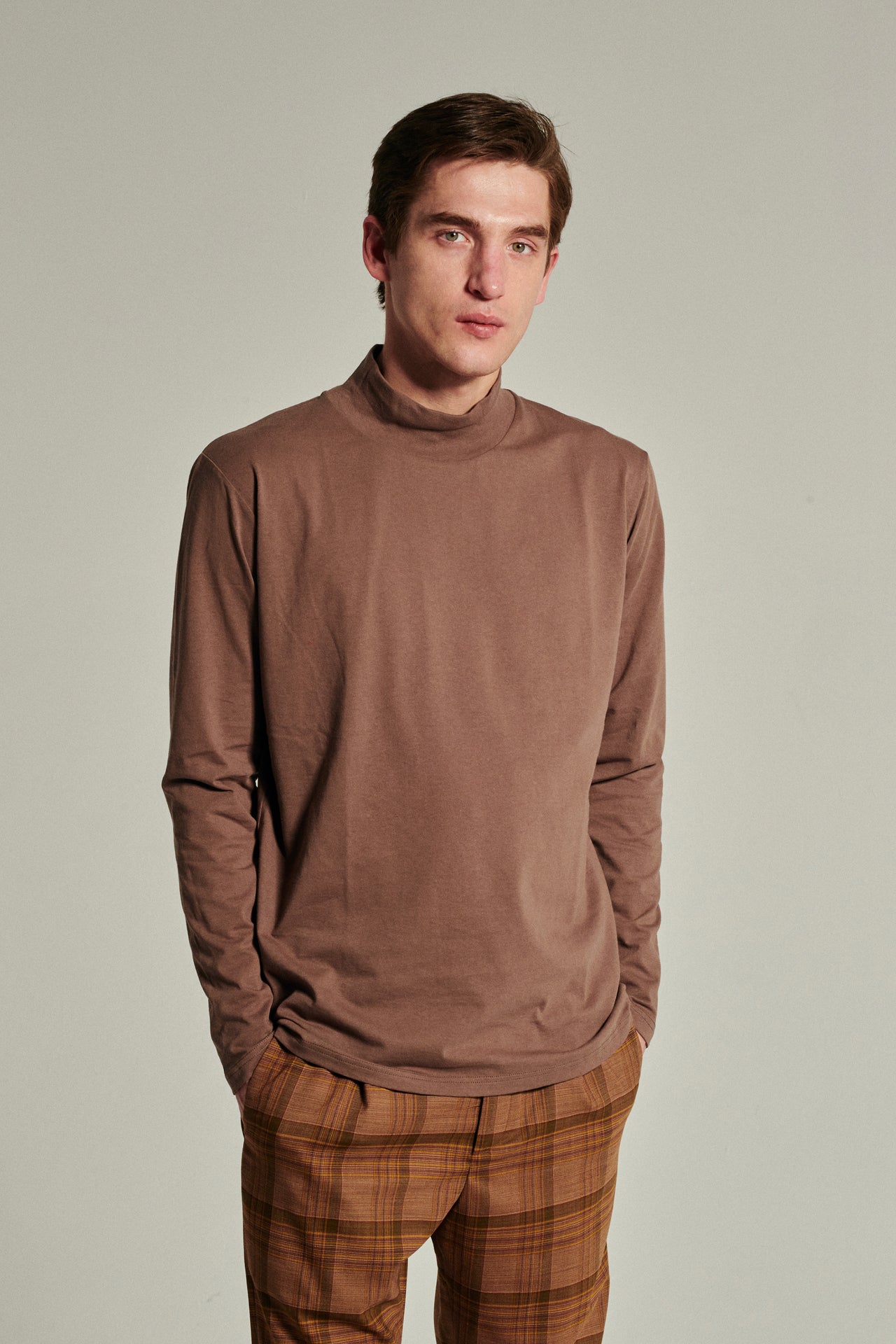 Long Sleeve T-shirt in a Taupe Japanese Organic Soft Cotton Jersey