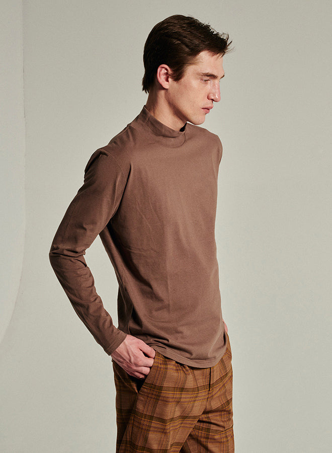 Long Sleeve T-shirt in a Taupe Japanese Organic Soft Cotton Jersey