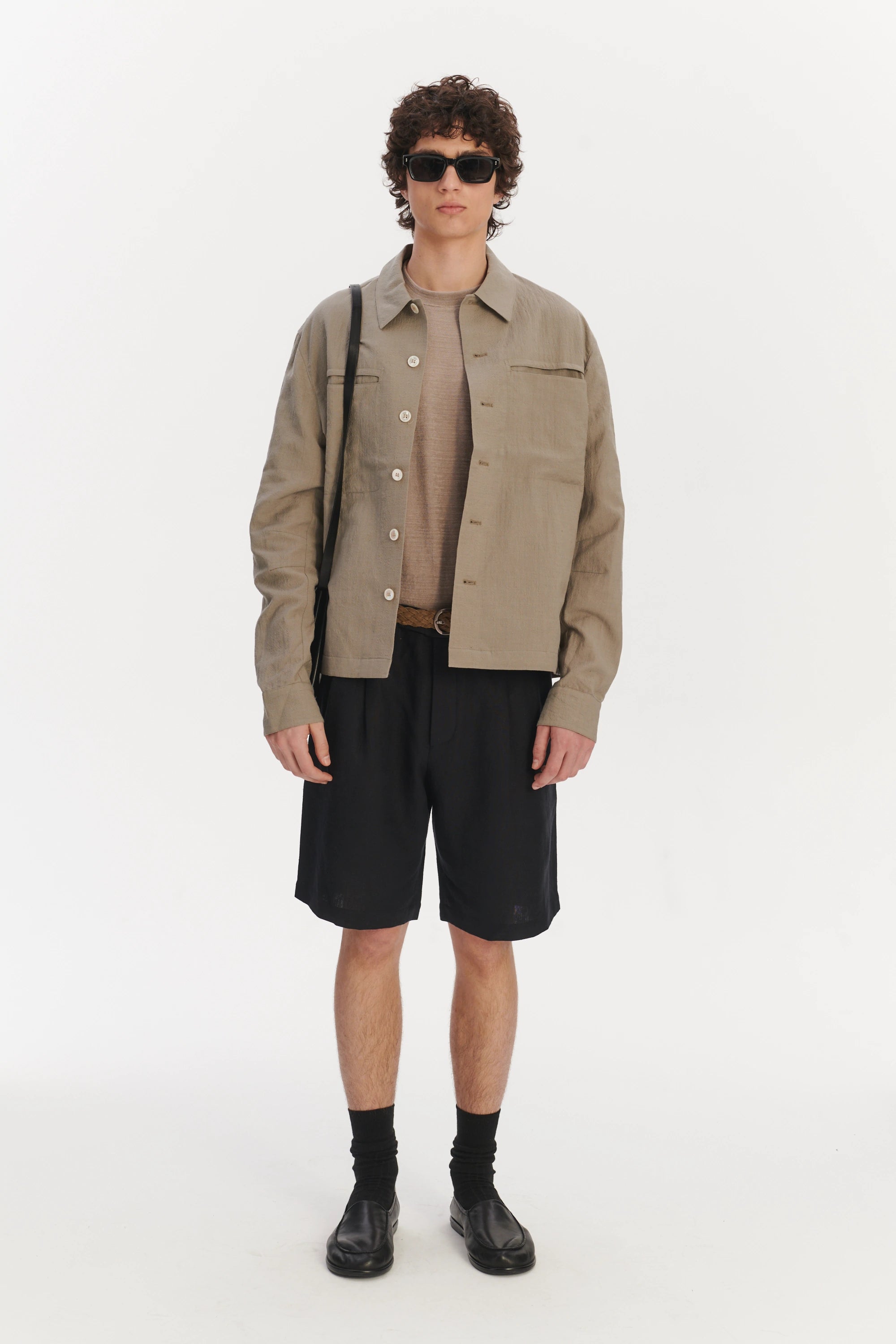 Relaxed Jacket in a Beige Italian Virgin Wool and Linen