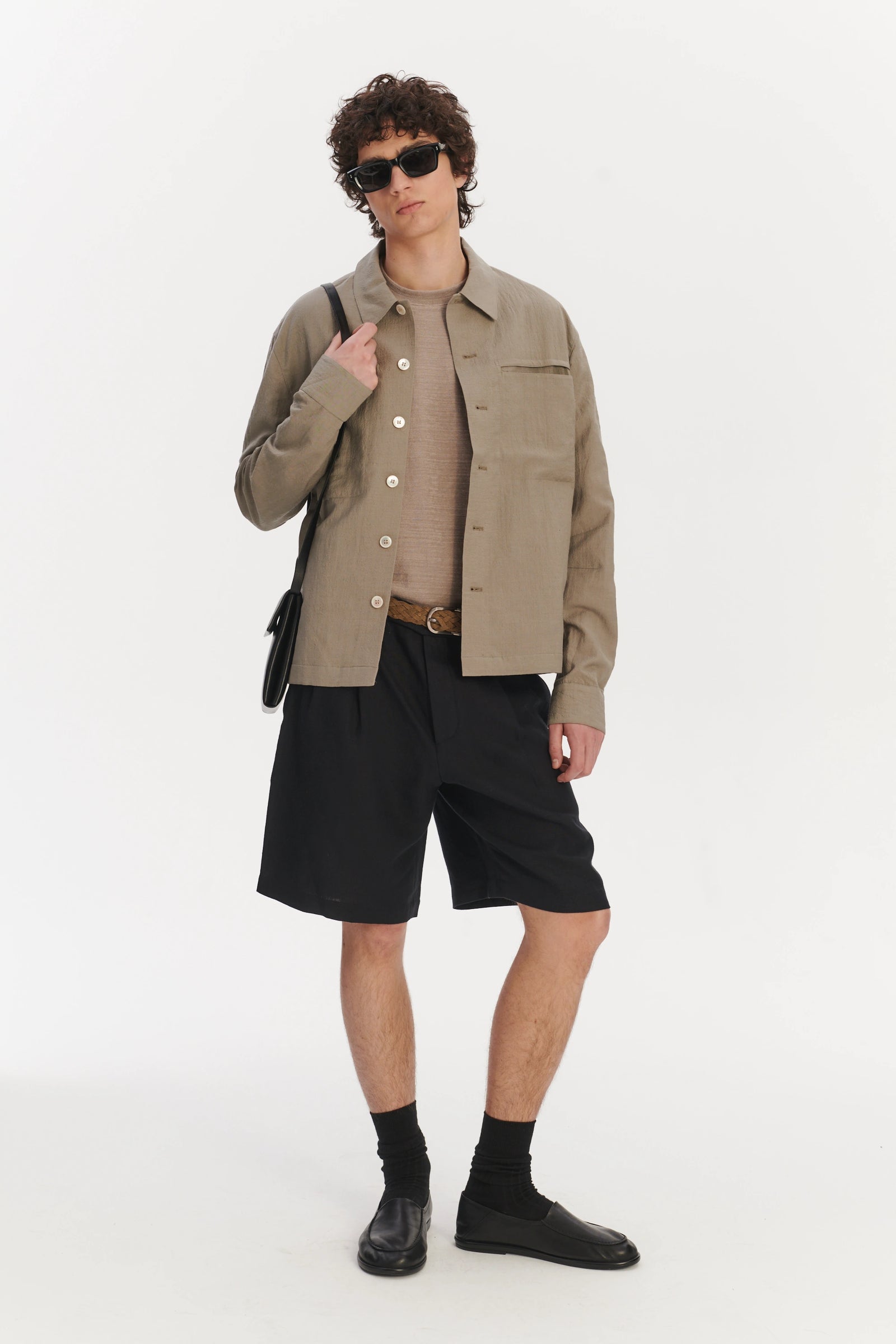 Relaxed Jacket in a Beige Italian Virgin Wool and Linen