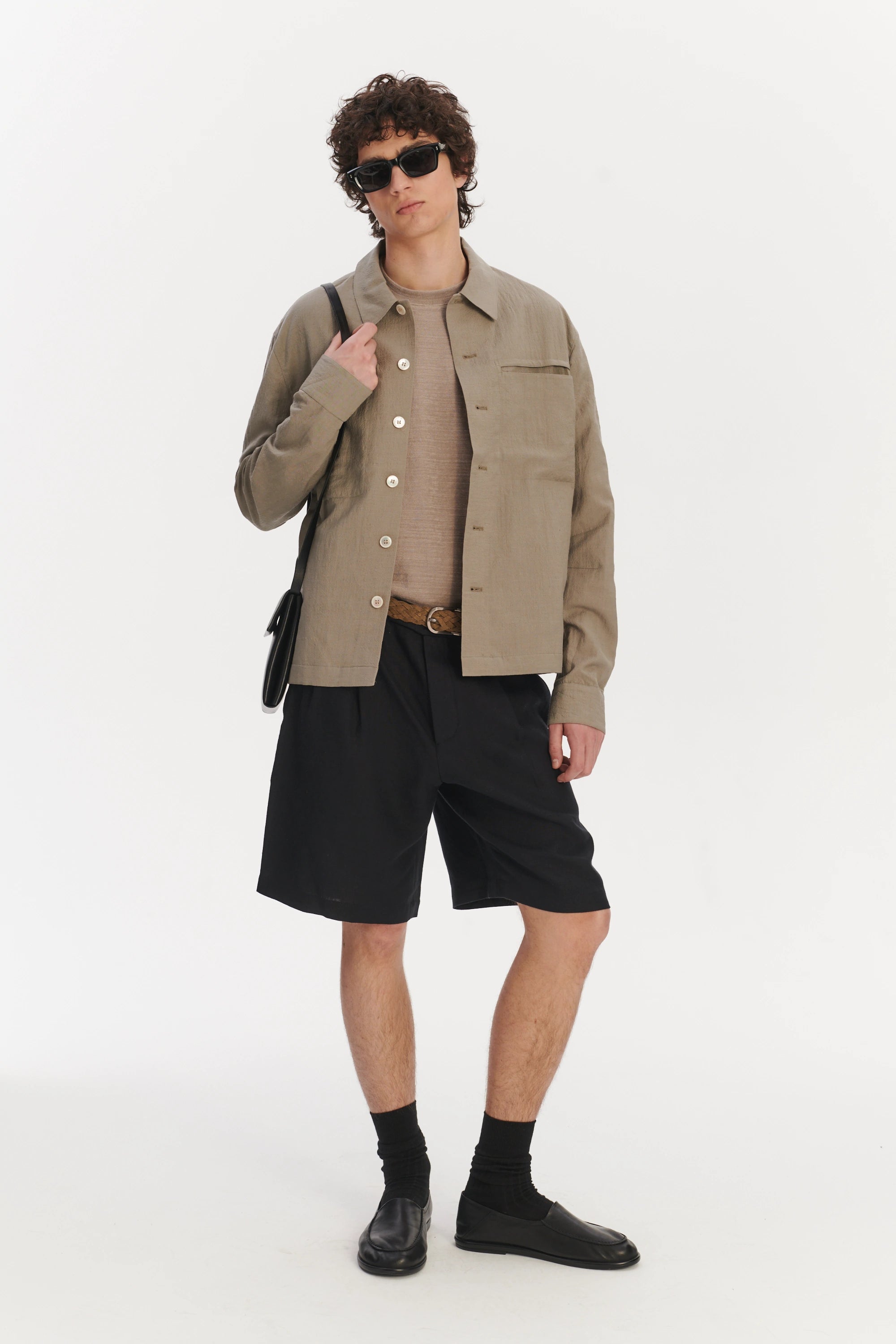 Relaxed Jacket in a Beige Italian Virgin Wool and Linen