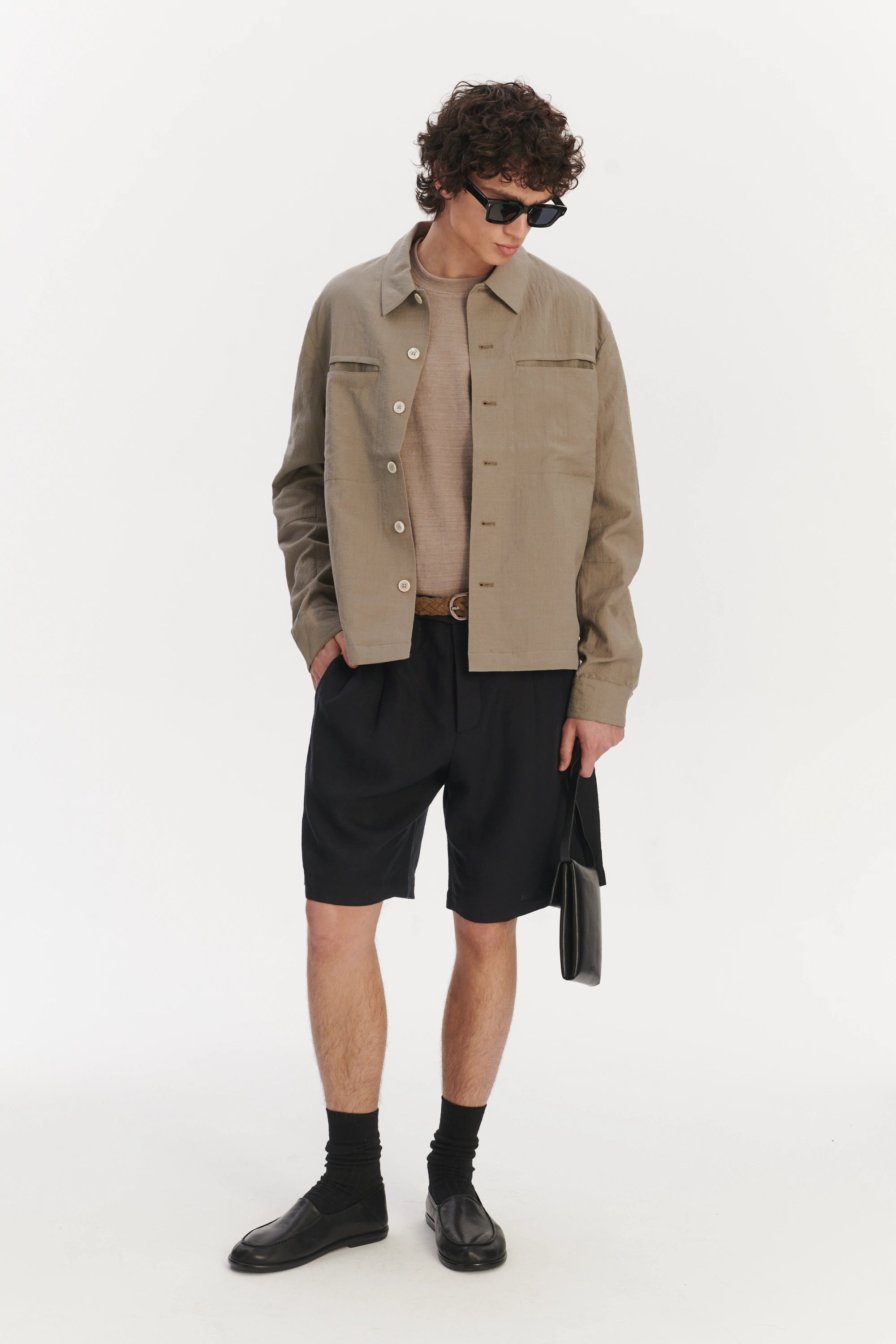 Relaxed Jacket in a Beige Italian Virgin Wool and Linen