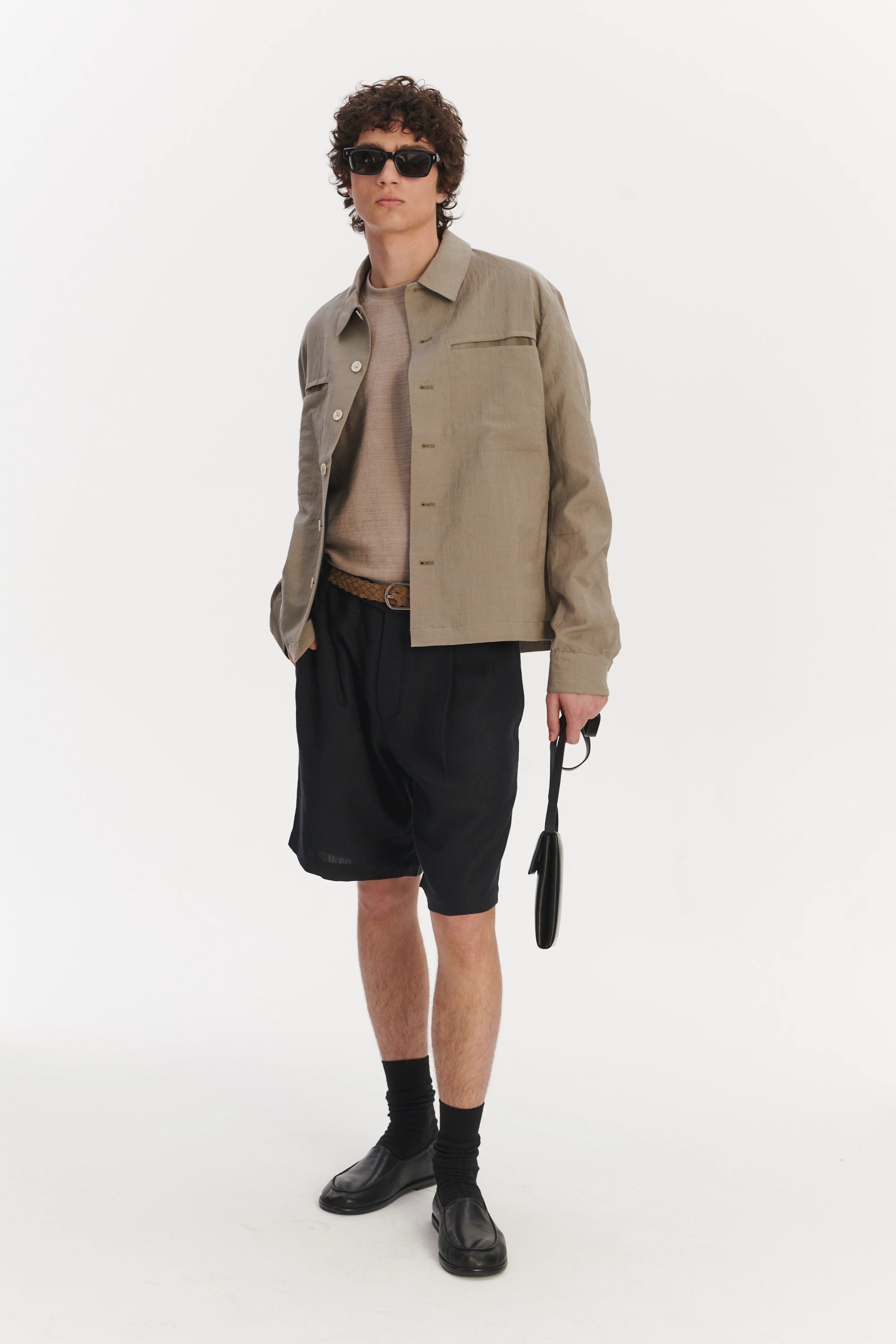 Relaxed Jacket in a Beige Italian Virgin Wool and Linen