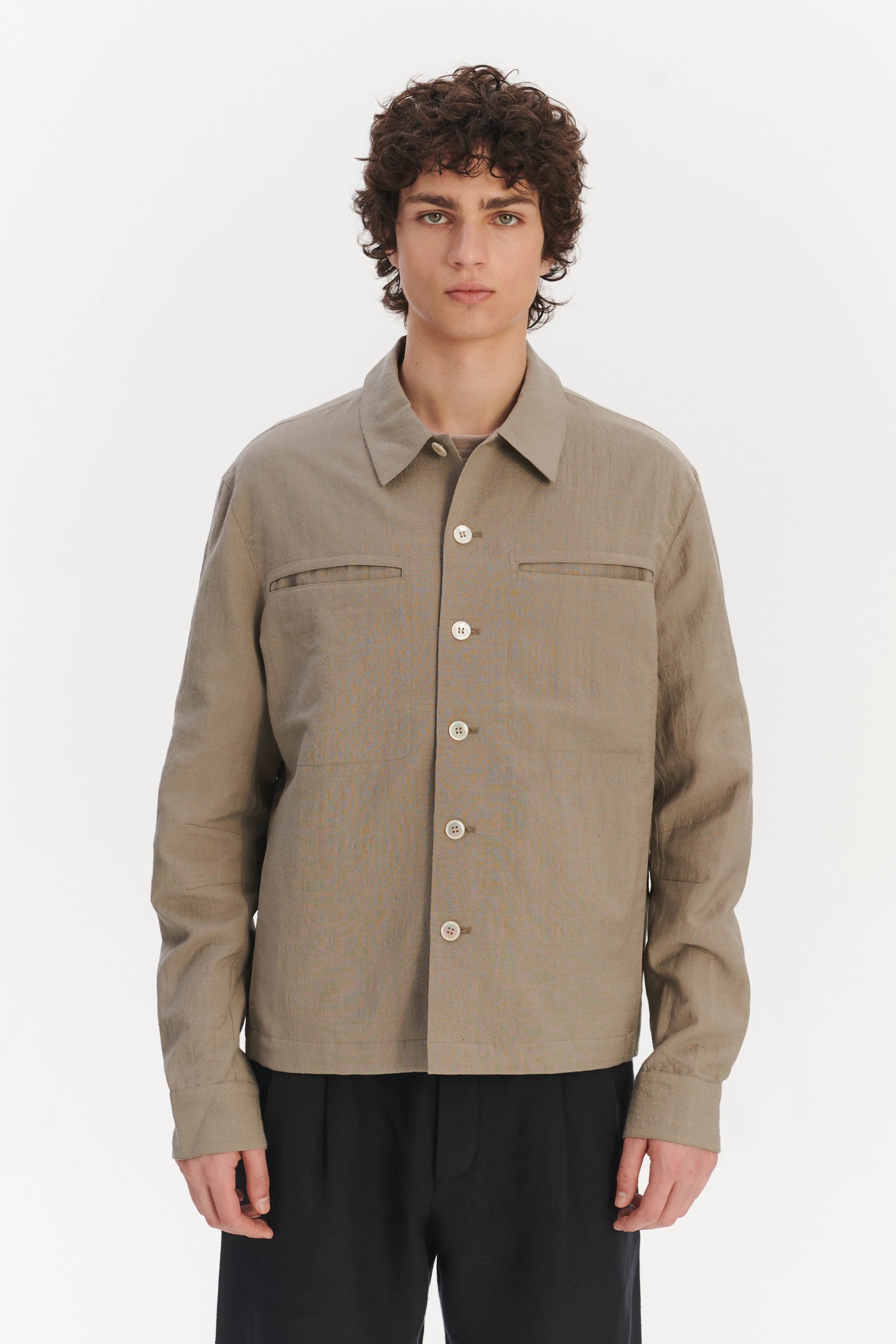 Relaxed Jacket in a Beige Italian Virgin Wool and Linen