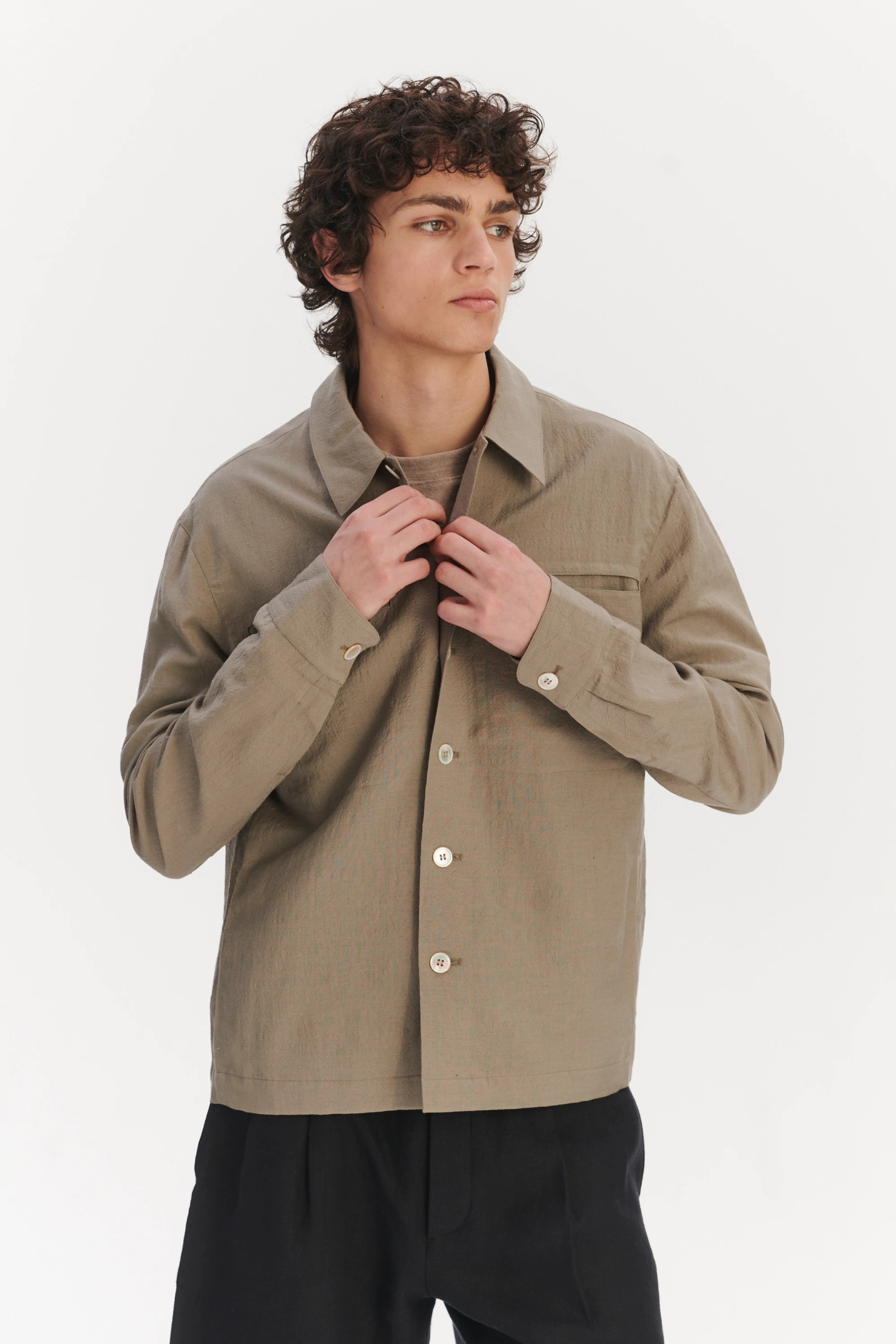 Relaxed Jacket in a Beige Italian Virgin Wool and Linen