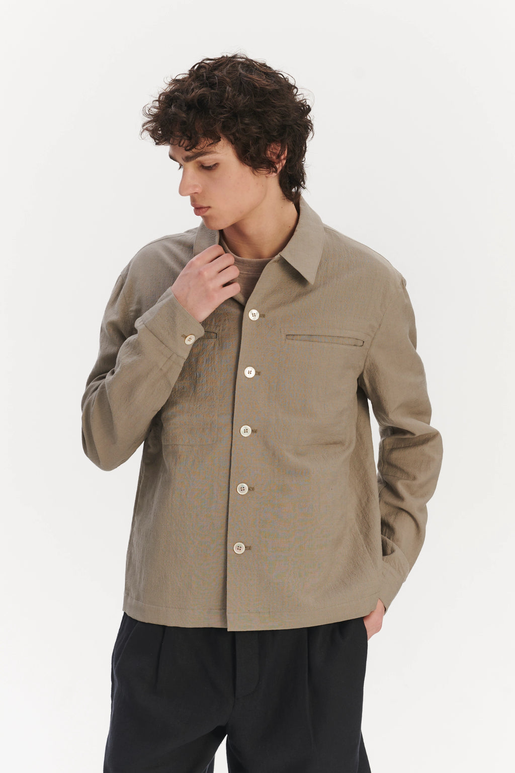 Relaxed Jacket in a Beige Italian Virgin Wool and Linen
