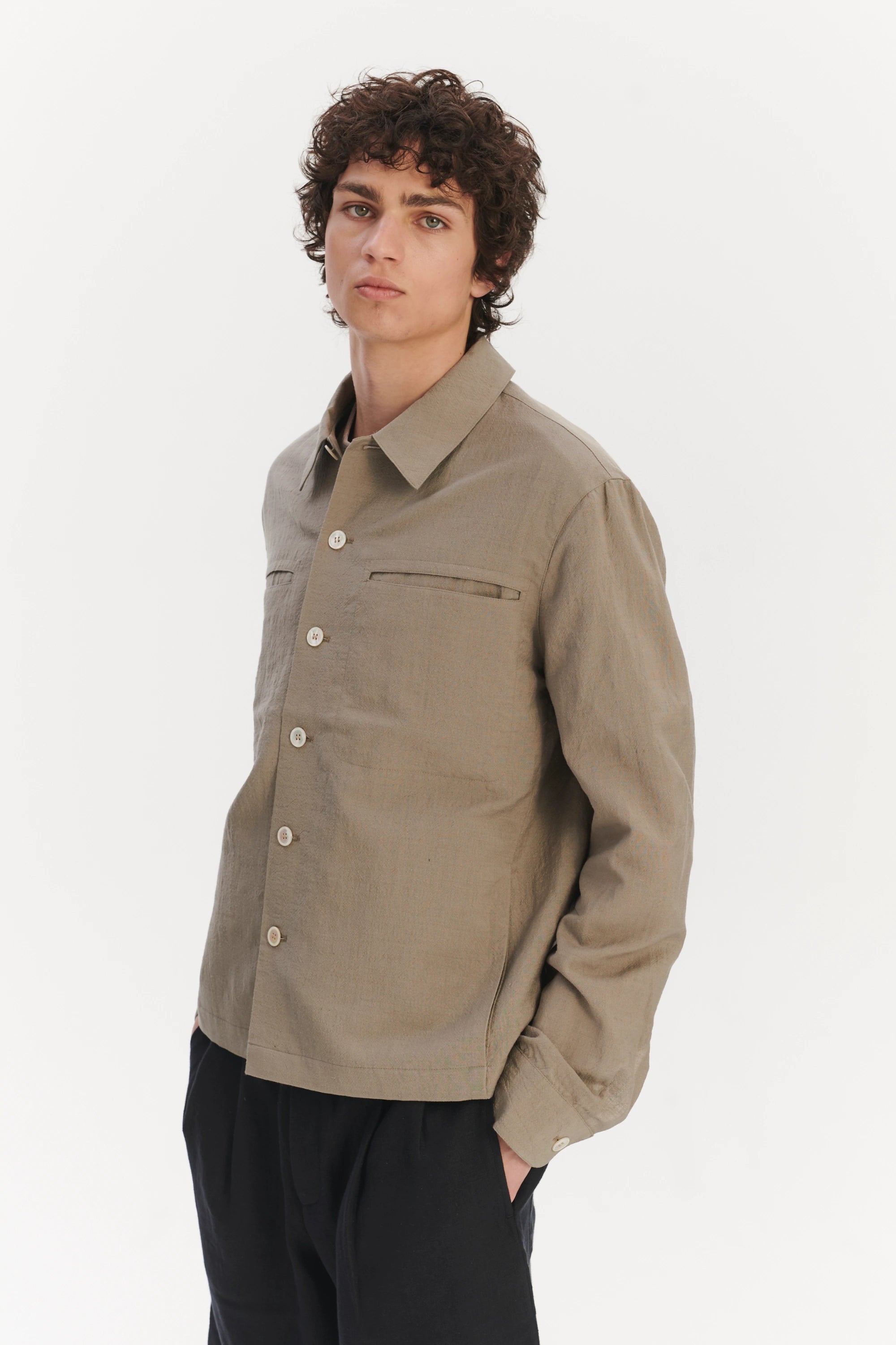 Relaxed Jacket in a Beige Italian Virgin Wool and Linen