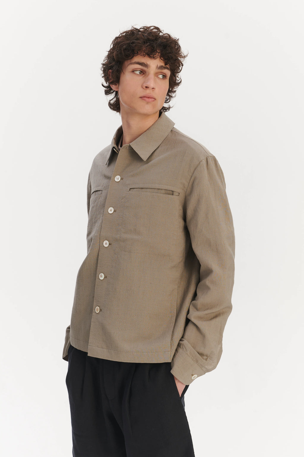 Relaxed Jacket in a Beige Italian Virgin Wool and Linen