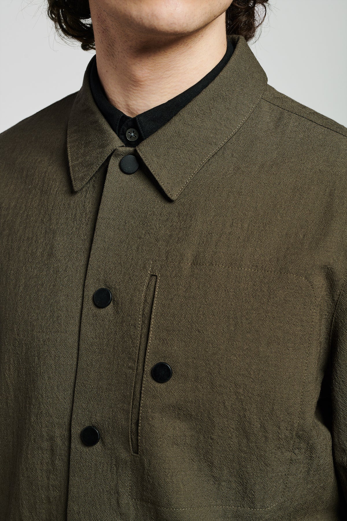 Snap Button Jacket in the Finest Olive Brown Italian Merino Wool