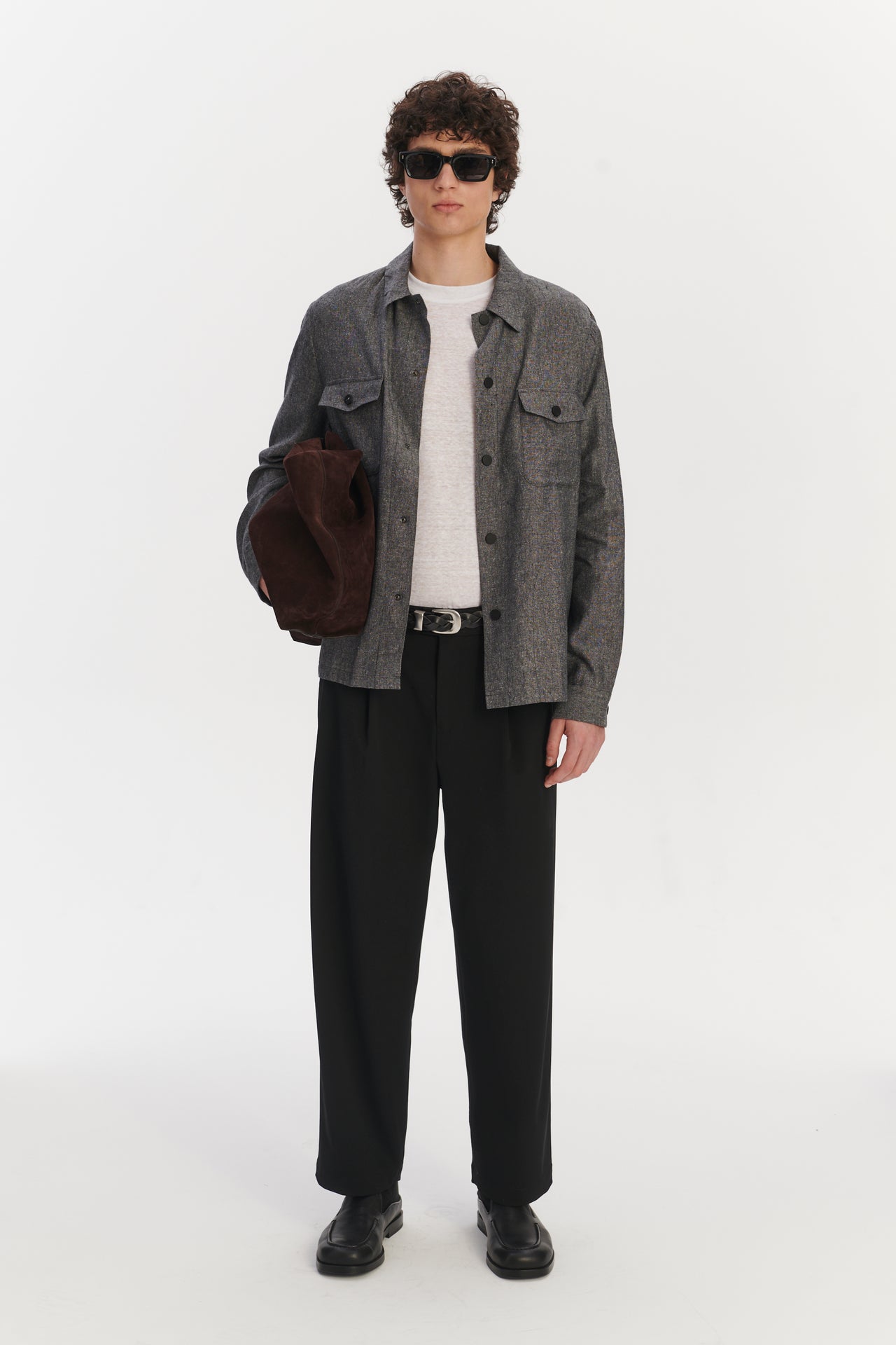 Snap Button Jacket in a Grey Blend of Italian Virgin Wool, Silk and Linen by Zignone