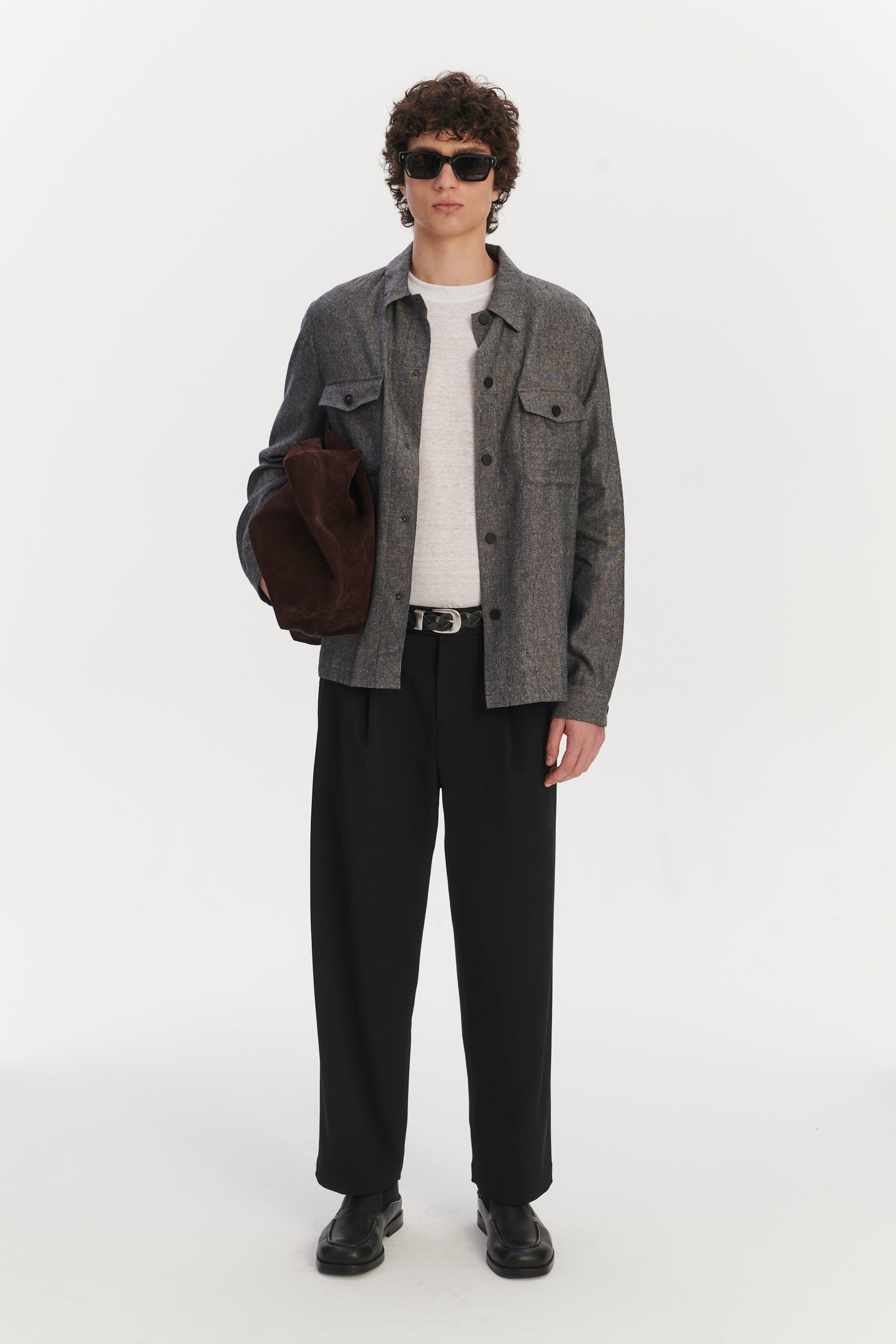 Snap Button Jacket in a Grey Blend of Italian Virgin Wool, Silk and Linen by Zignone