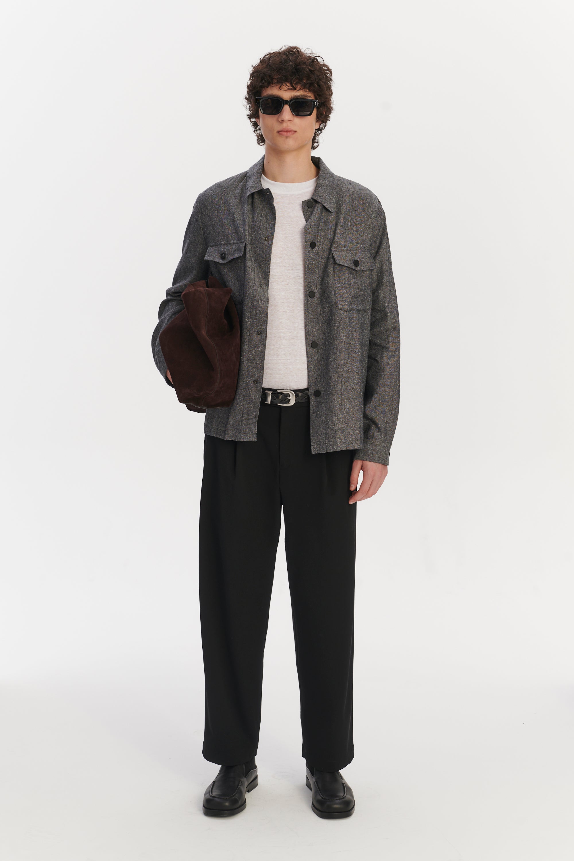 Snap Button Jacket in a Grey Blend of Italian Virgin Wool, Silk and Linen by Zignone