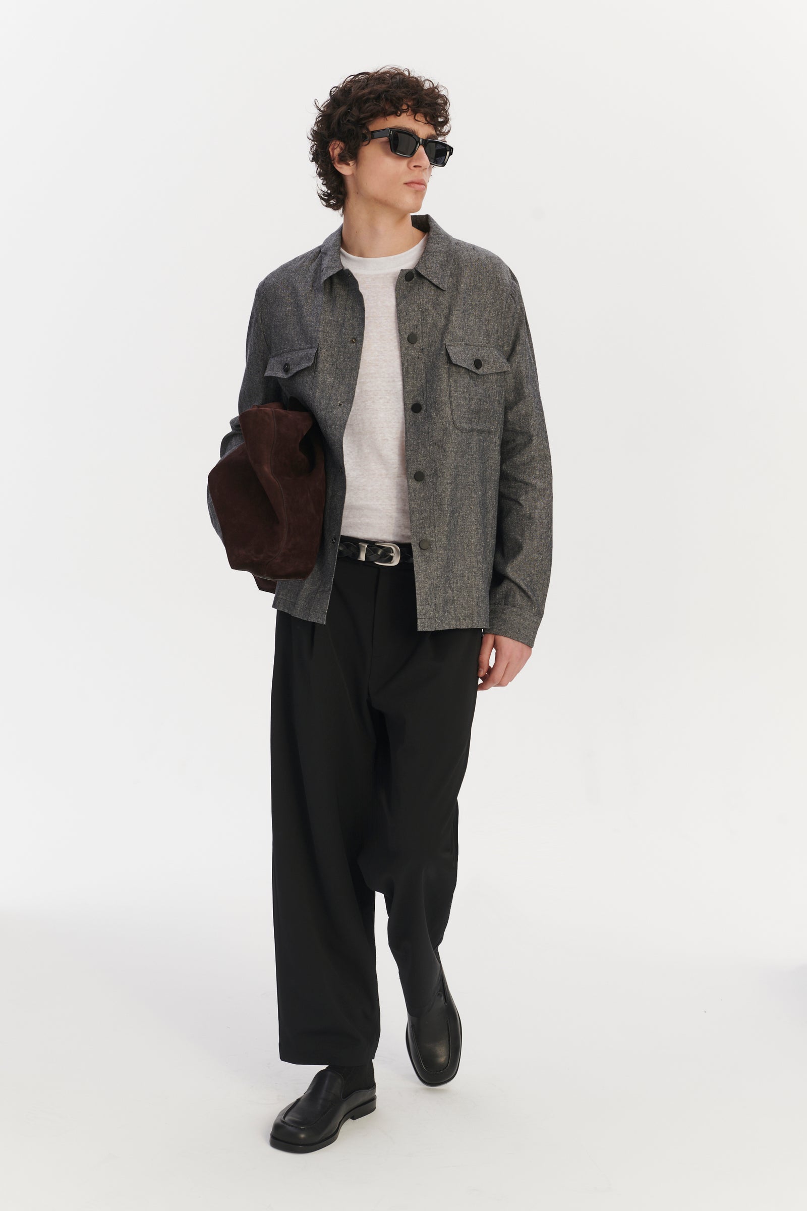 Snap Button Jacket in a Grey Blend of Italian Virgin Wool, Silk and Linen by Zignone
