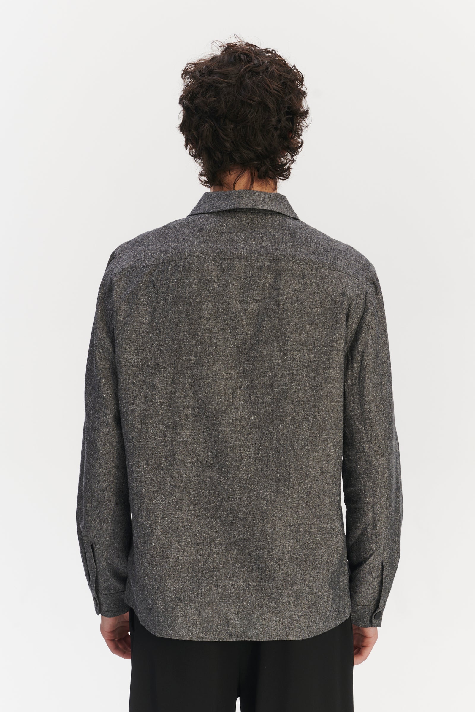 Snap Button Jacket in a Grey Blend of Italian Virgin Wool, Silk and Linen by Zignone