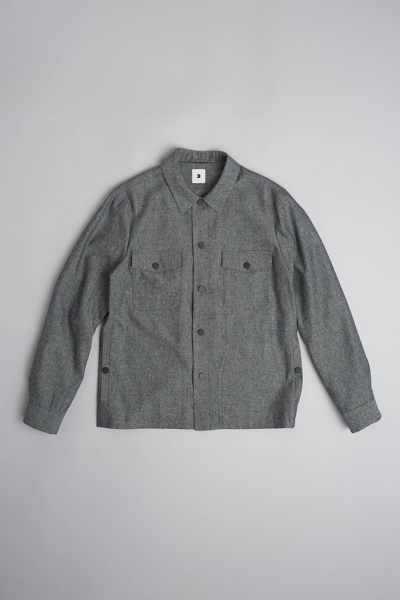 Snap Button Jacket in a Grey Blend of Italian Virgin Wool, Silk and Linen by Zignone