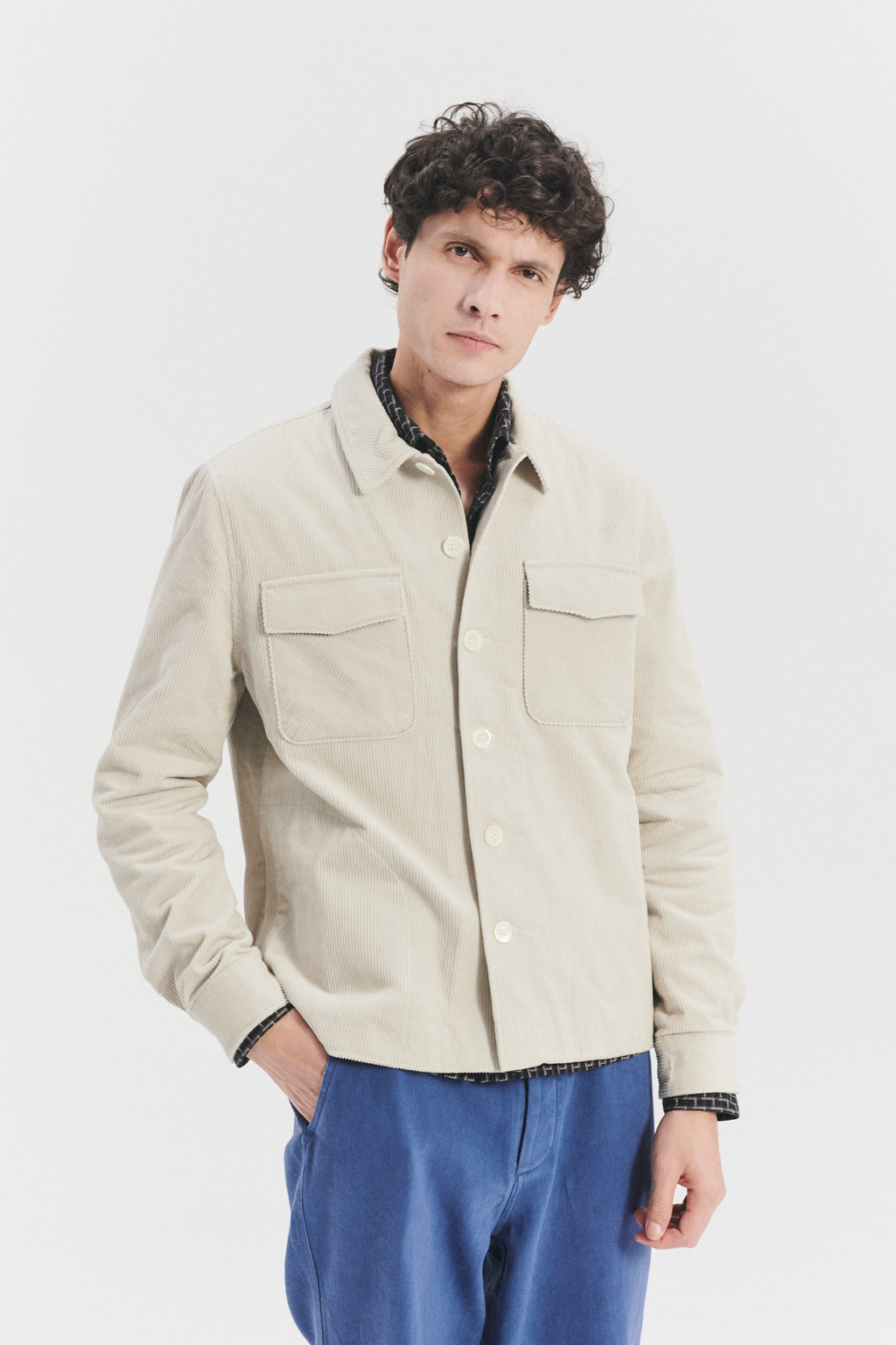 Jacket in a Flat White Japanese Corduroy Cotton with MEIDA Thermo Insulation