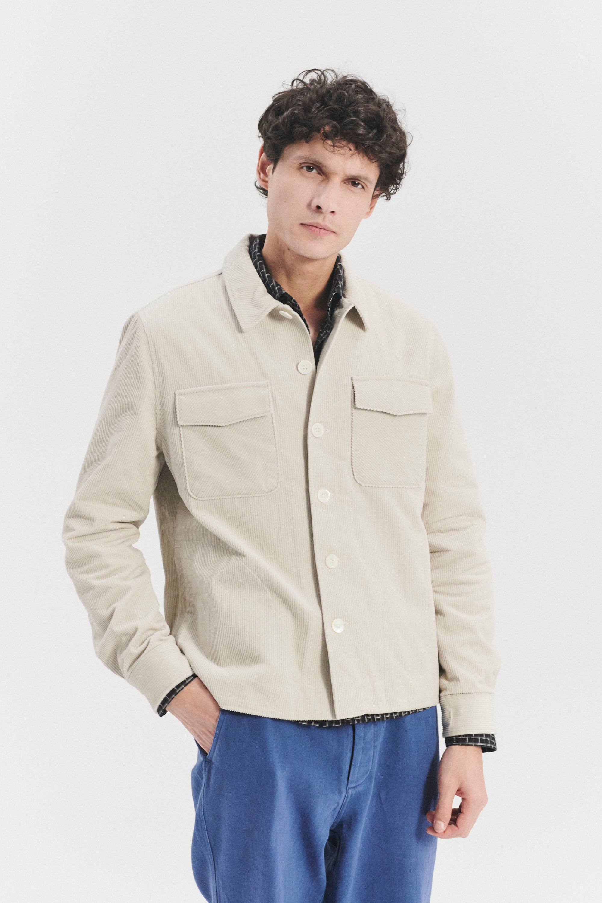 Jacket in a Flat White Japanese Corduroy Cotton with MEIDA Thermo Insulation