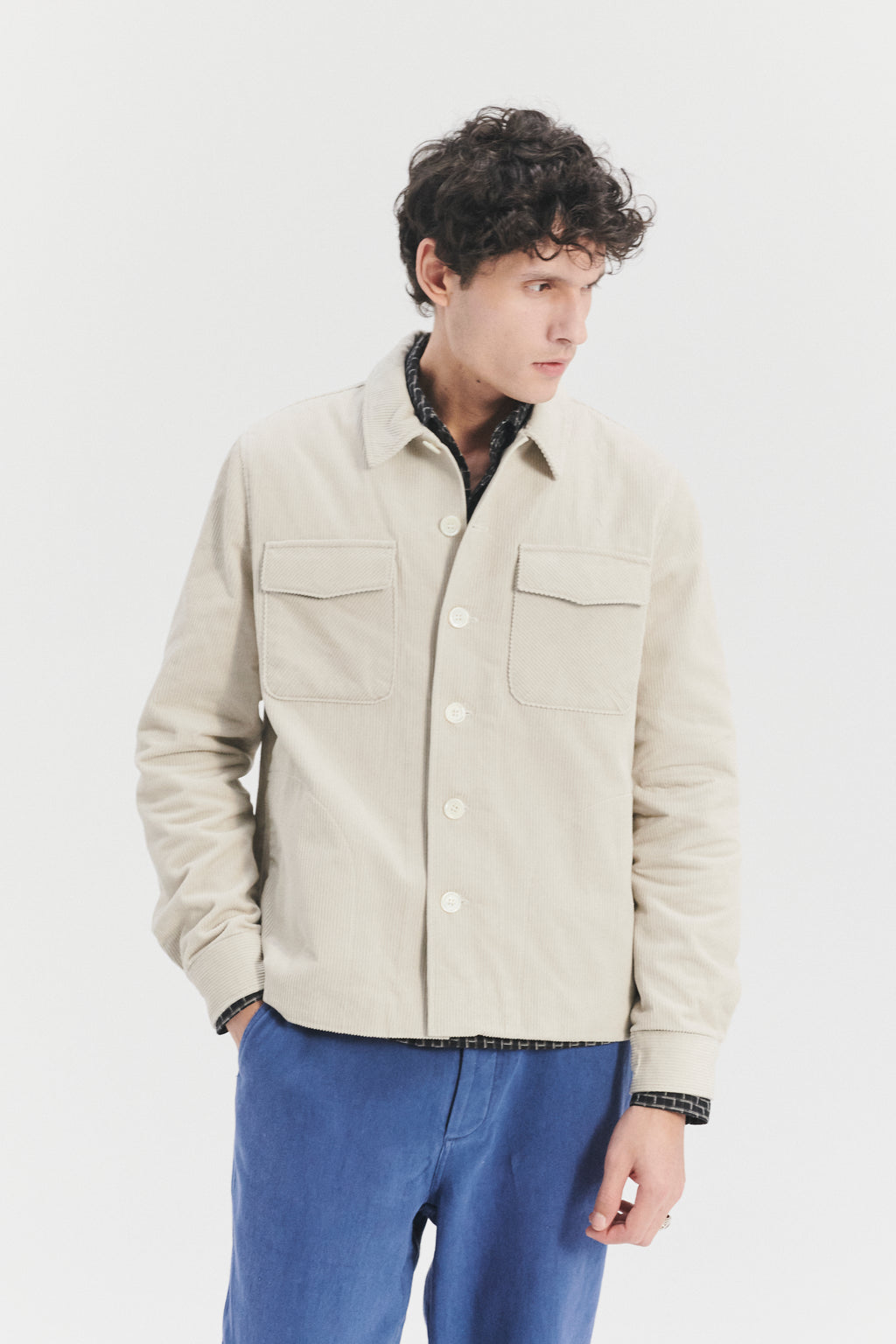 Jacket in a Flat White Japanese Corduroy Cotton with MEIDA Thermo Insulation