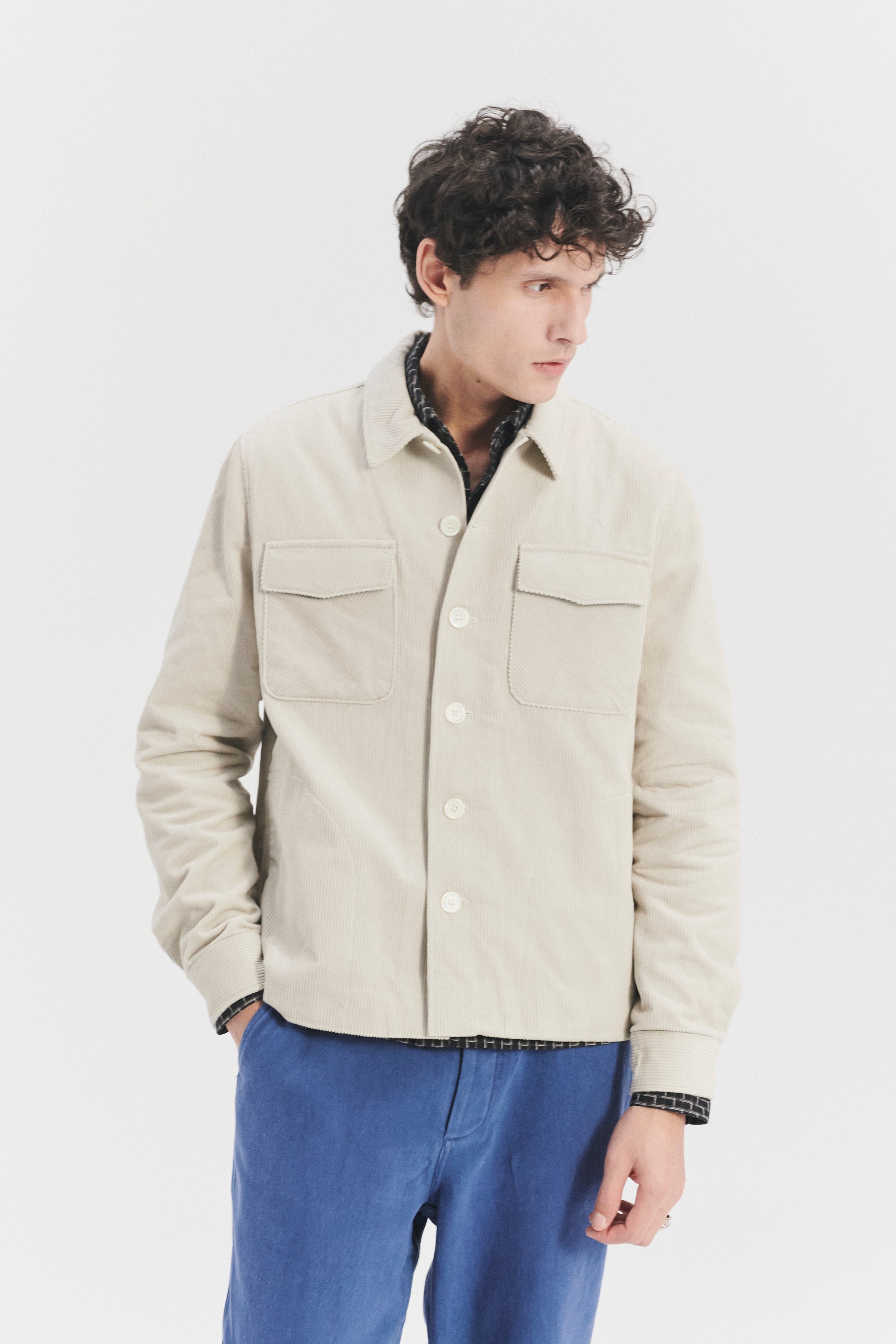 Jacket in a Flat White Japanese Corduroy Cotton with MEIDA Thermo Insulation